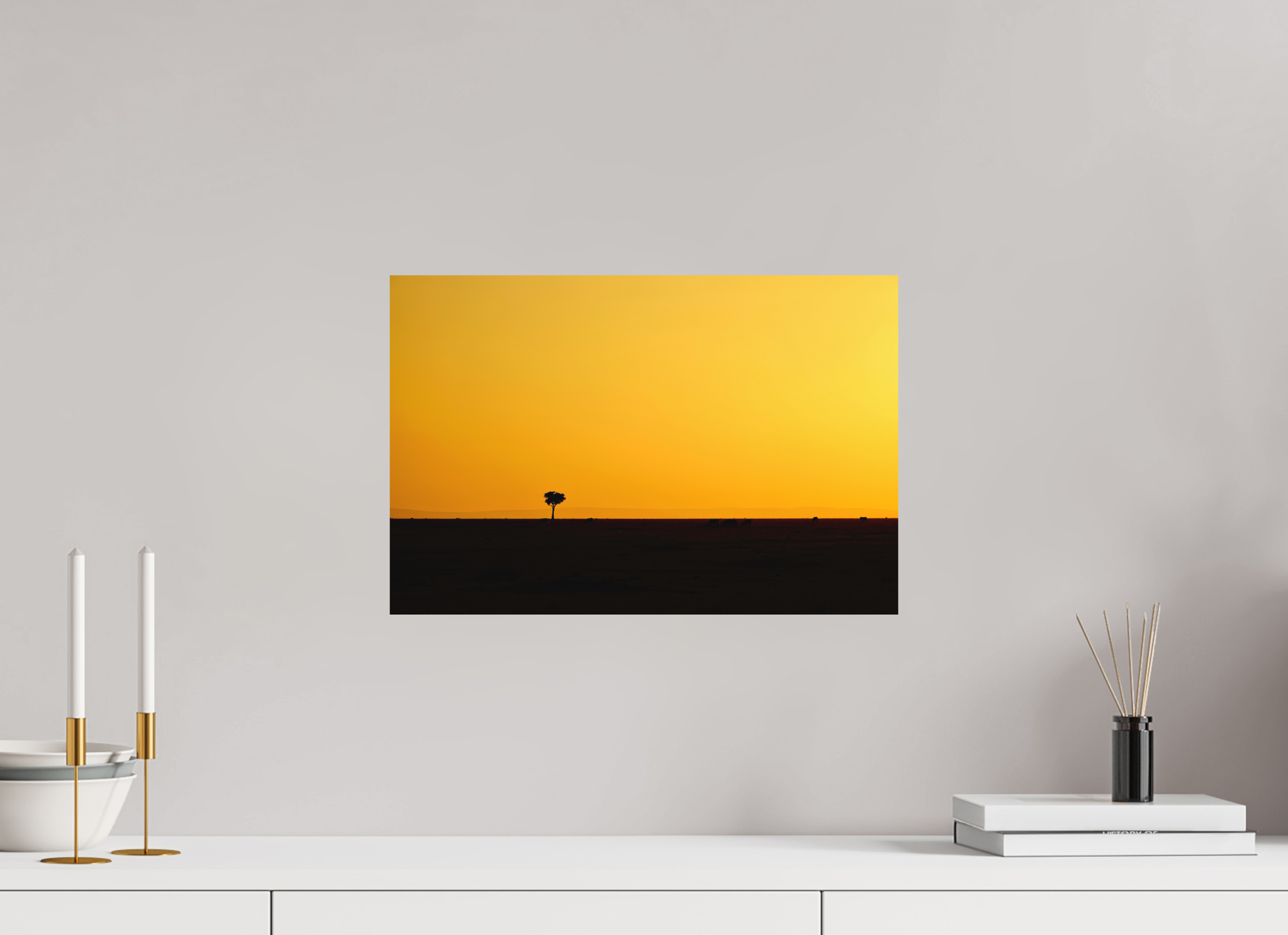 45 x 30 cm, Fine Art Print Smooth Golden Sky over the African Savannah