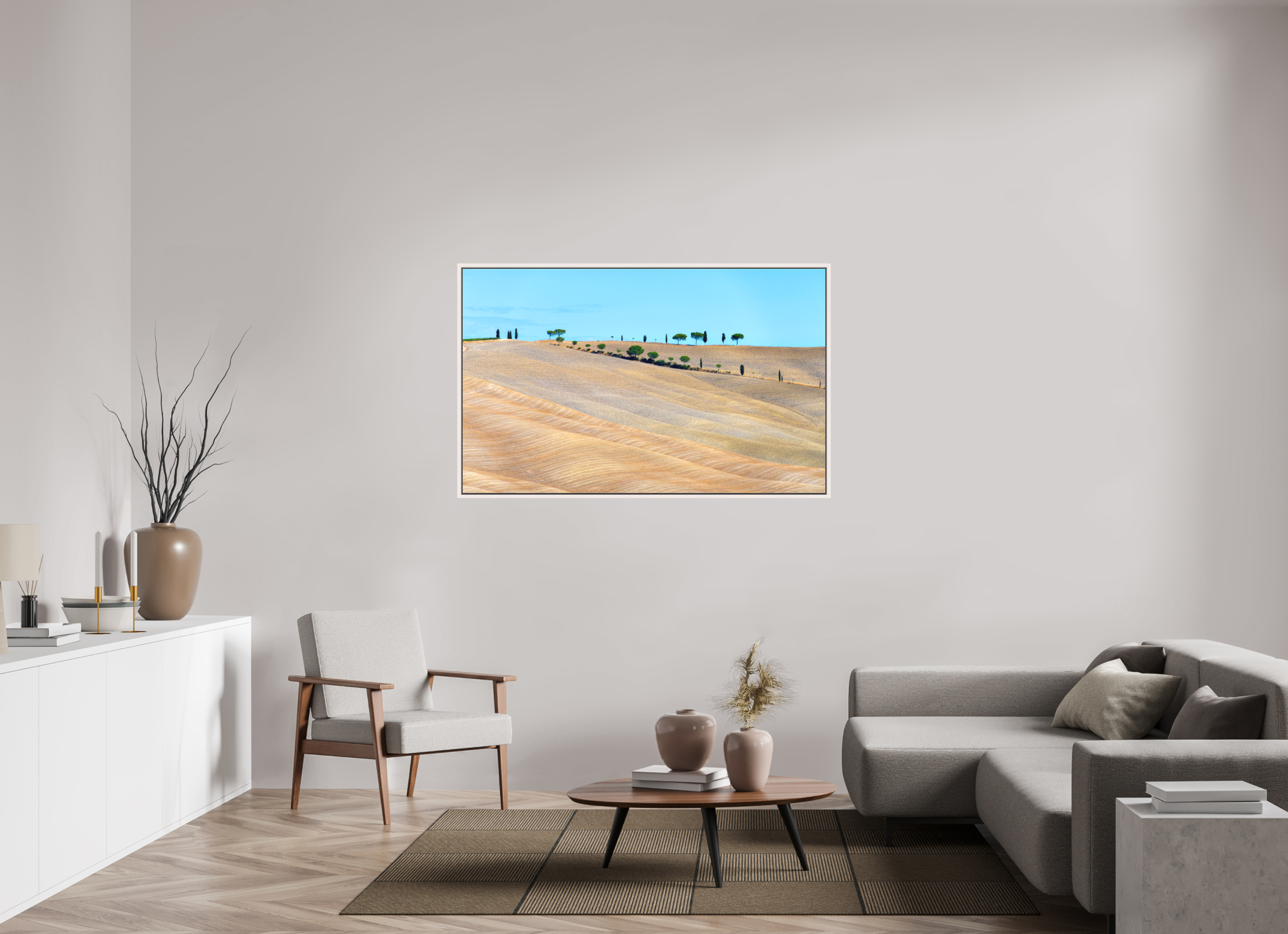 146.3 x 90 cm, Matte Canvas 15 mm Frame Waves of the Harvest, Tuscany, Italy