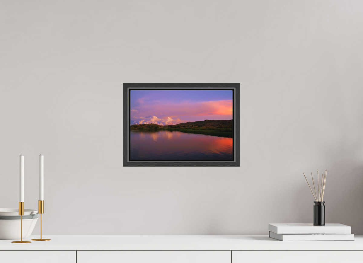 30 x 20 cm, Textile Print Canvas with 15 mm Width Gap Frame Sunrise Hues - Tanzania