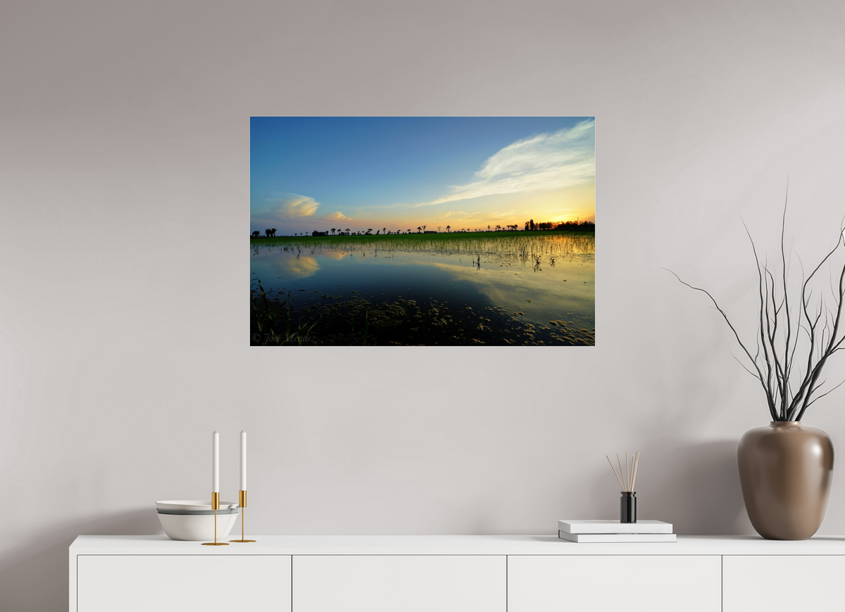 90 x 60 cm, Photo Print Under Acrylic Glass Rice Fields at Dusk