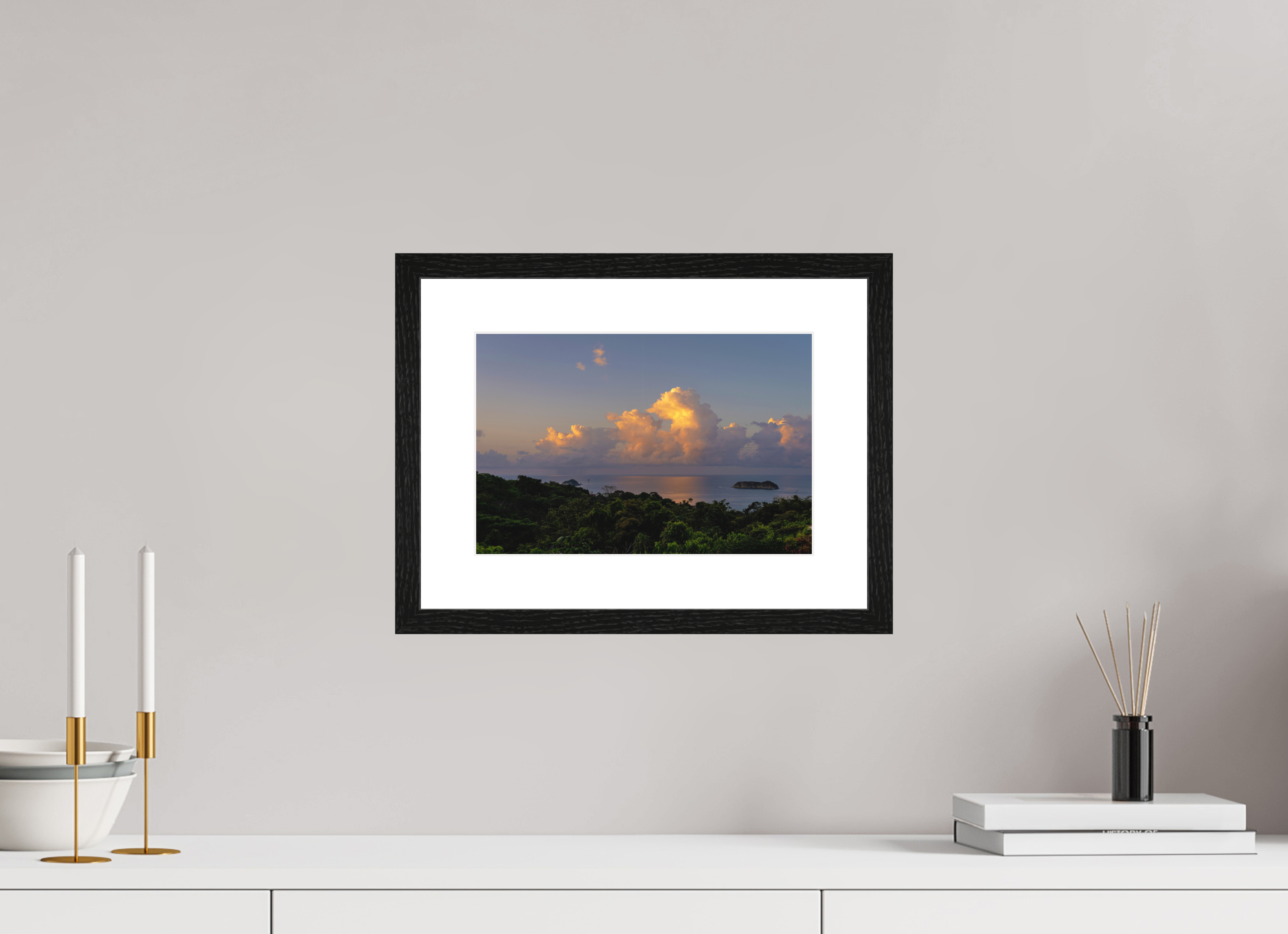 30 x 20 cm, Smooth Natural Paper Print with Frame Morning Clouds - Costa Rica