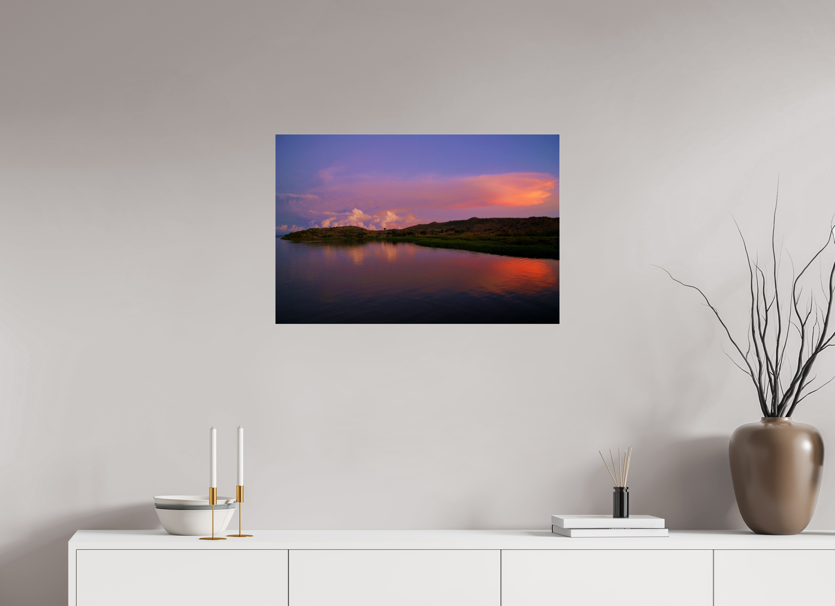 75 x 50 cm, Photo Print Under Acrylic Glass Sunrise Hues of Tanzania