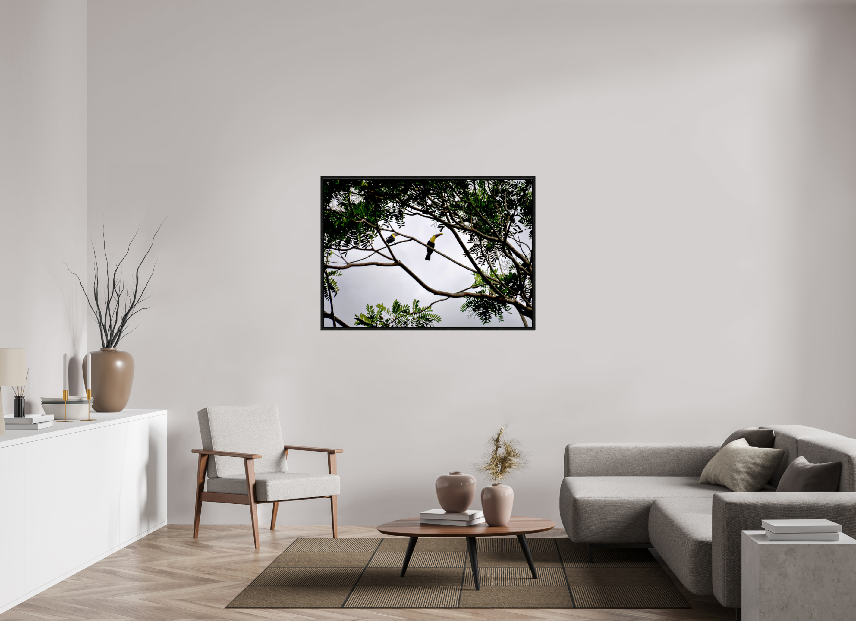 127 x 90 cm, Floater Frame A Hornbill on a Branch