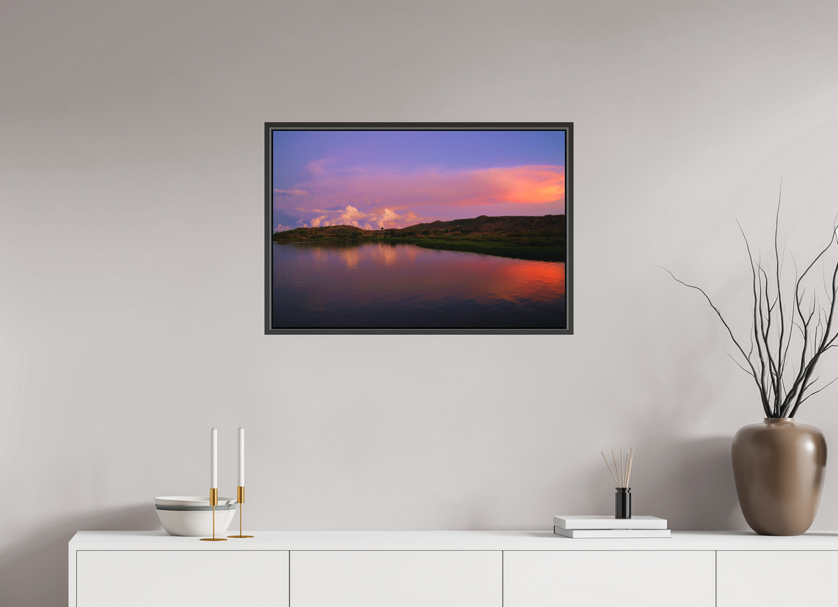 75 x 50 cm, Textile Print Canvas with 15 mm Width Gap Frame Sunrise Hues - Tanzania