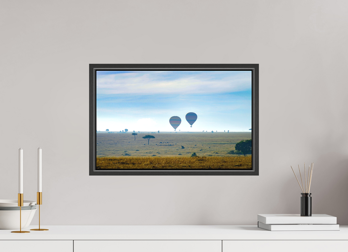48.2 x 30 cm, Textile Print Canvas with 15 mm Width Gap Frame Hot-air Balloons over the Masai Mara - Kenya