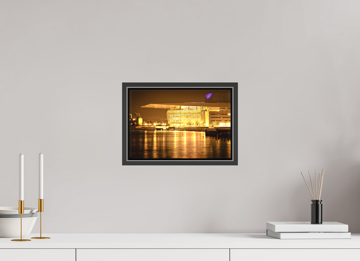 30 x 20 cm, Textile Print Canvas with 15 mm Width Gap Frame Operaen at Night