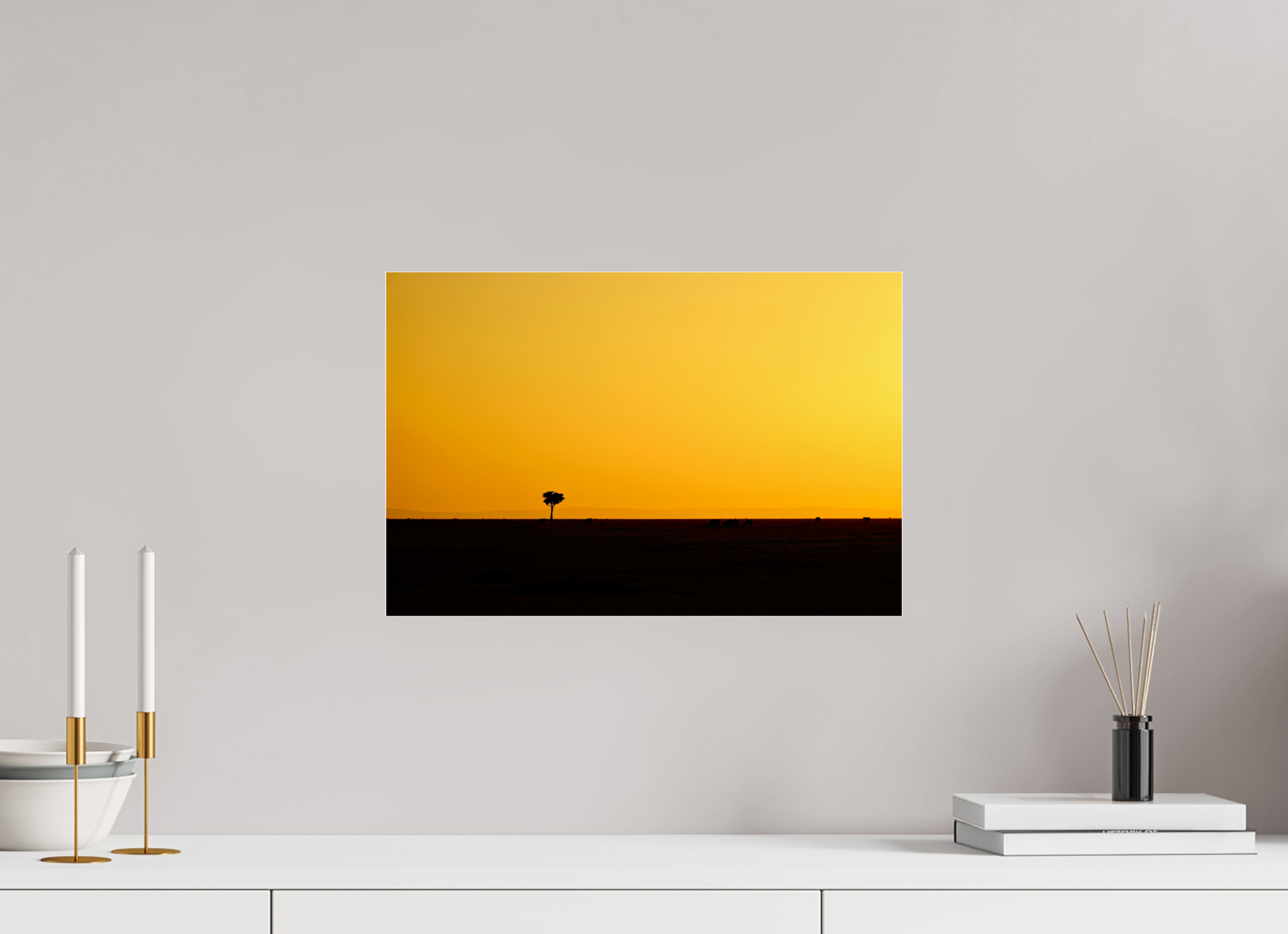 45 x 30 cm, Photo Print Under Acrylic Glass Golden Sky over the African Savannah