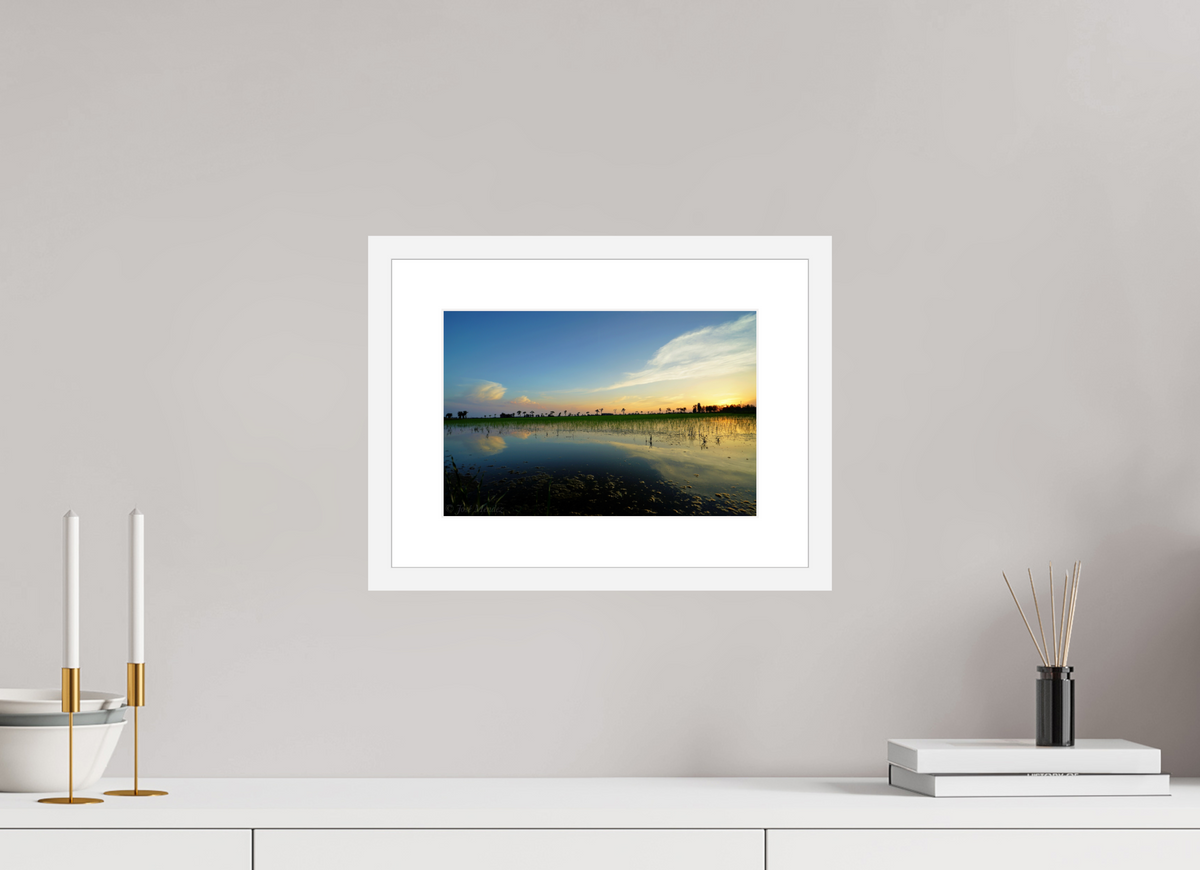 30 x 20 cm, Fine Art Print with Frame Rice Fields at Dusk