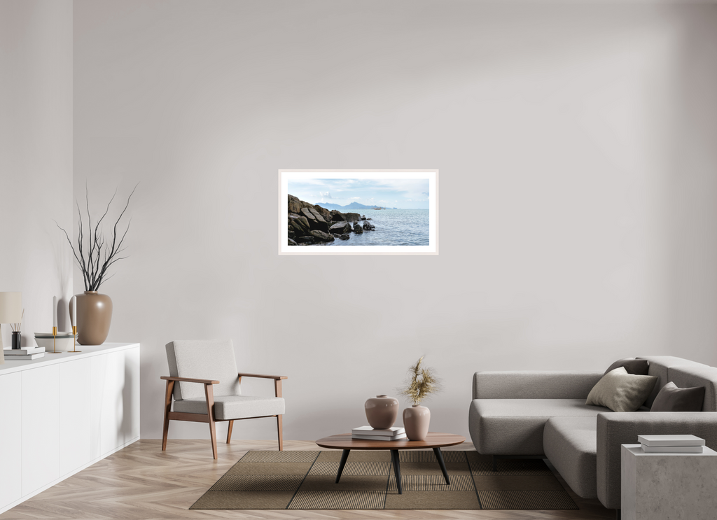 104.4 x 50 cm, Solid Wood Frame with Passe Partout Black Rocks