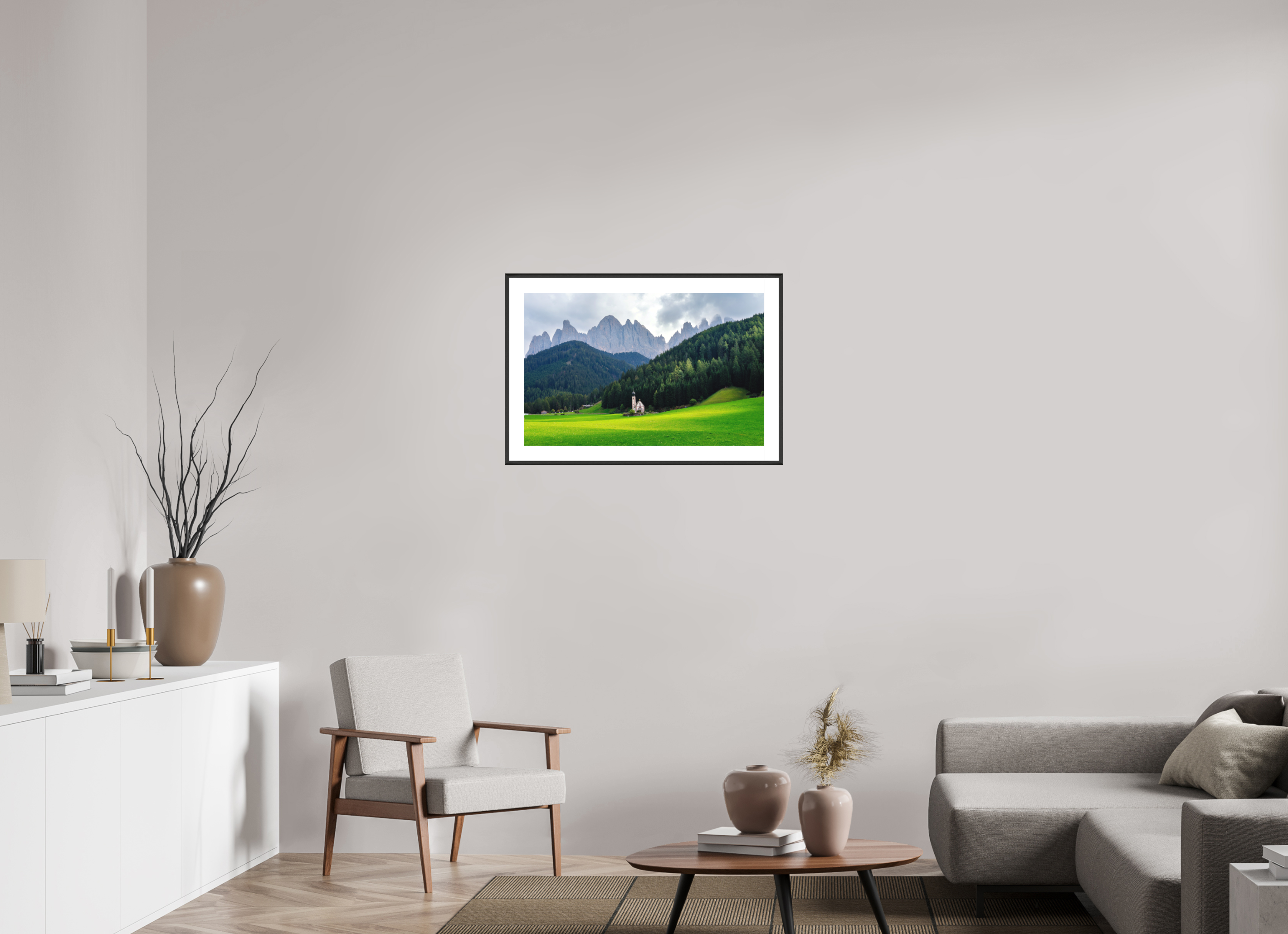 77.9 x 50 cm, Changeable Magnetic Frame - Hahnemühle Fineart Pearl Alpine Landscape - Italian Dolomites