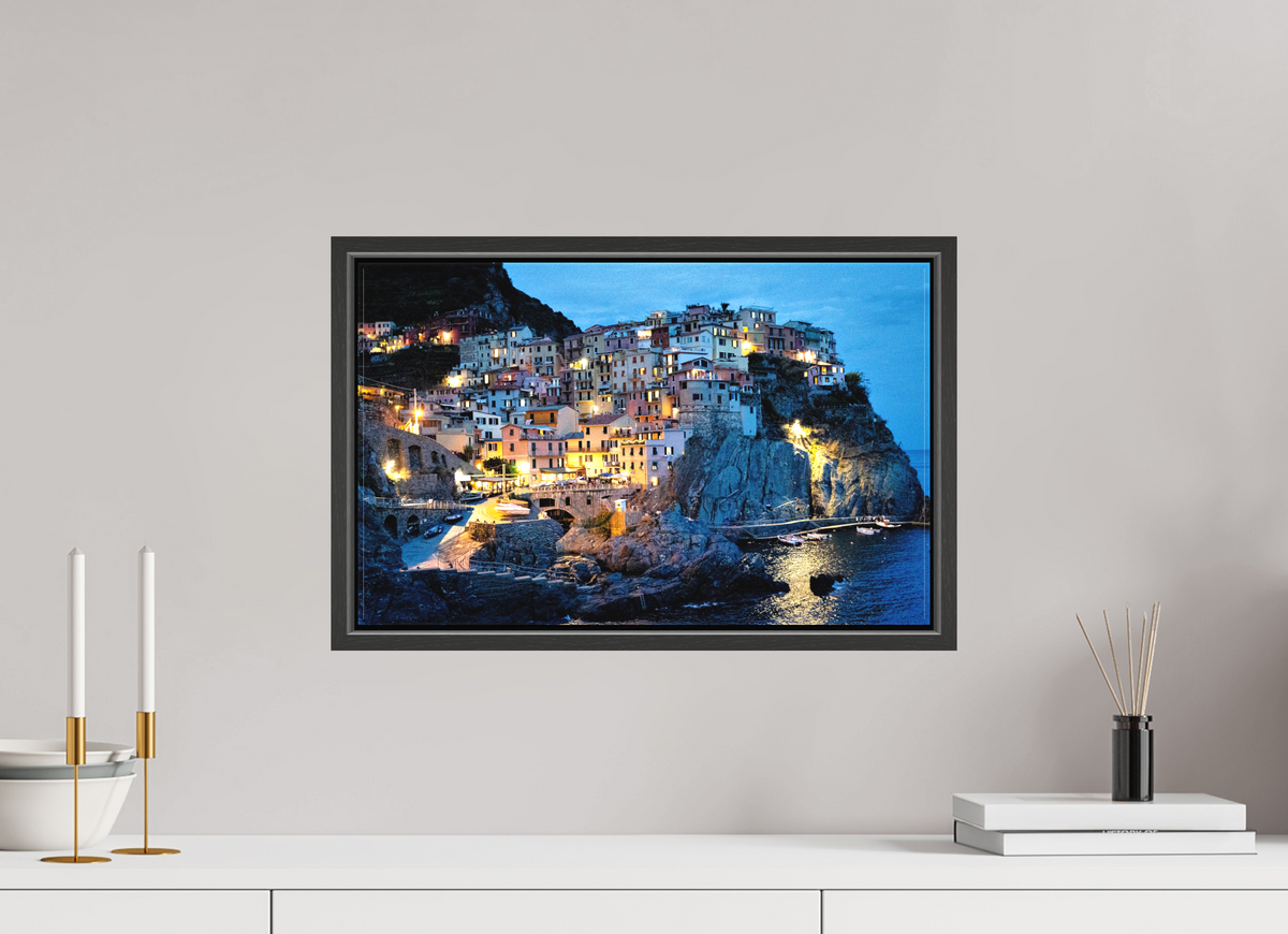 48 x 30 cm, Textile Print Canvas with 15 mm Width Gap Frame Manarola Harbour