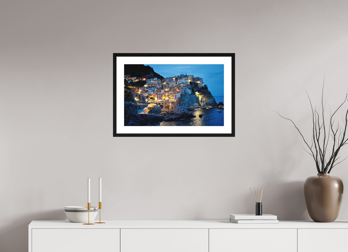 63.9 x 40 cm, Smooth Natural Paper Print with Frame Manarola Harbour