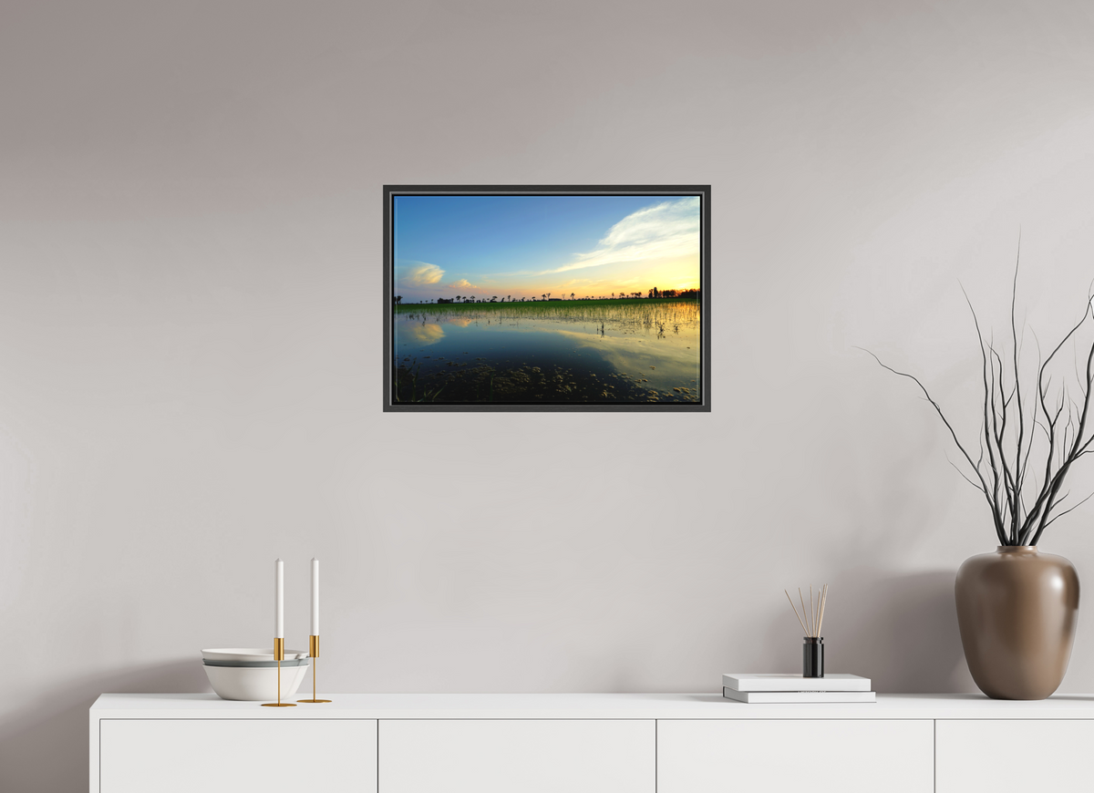 60 x 40 cm, Textile Print Canvas with 15 mm Width Gap Frame Rice Fields at Dusk