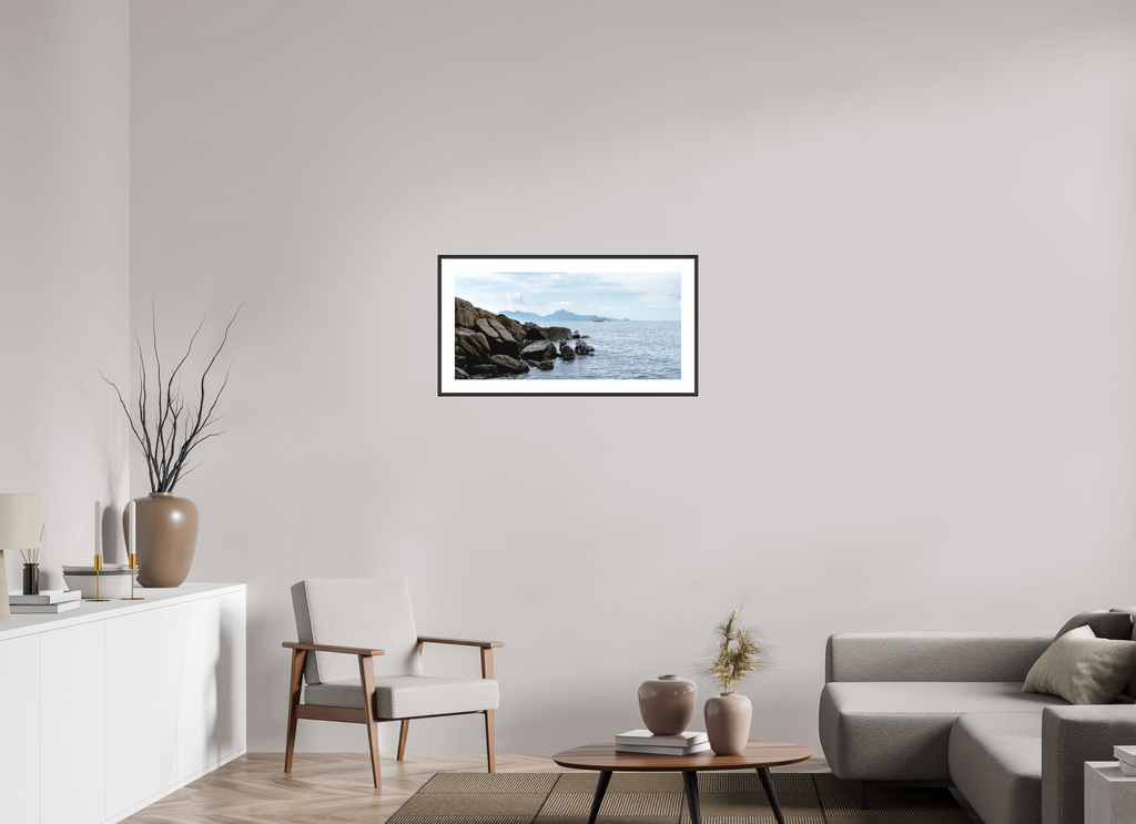 83.5 x 40 cm, Changeable Magnetic Frame - Hahnemühle Fineart Pearl Black Rocks