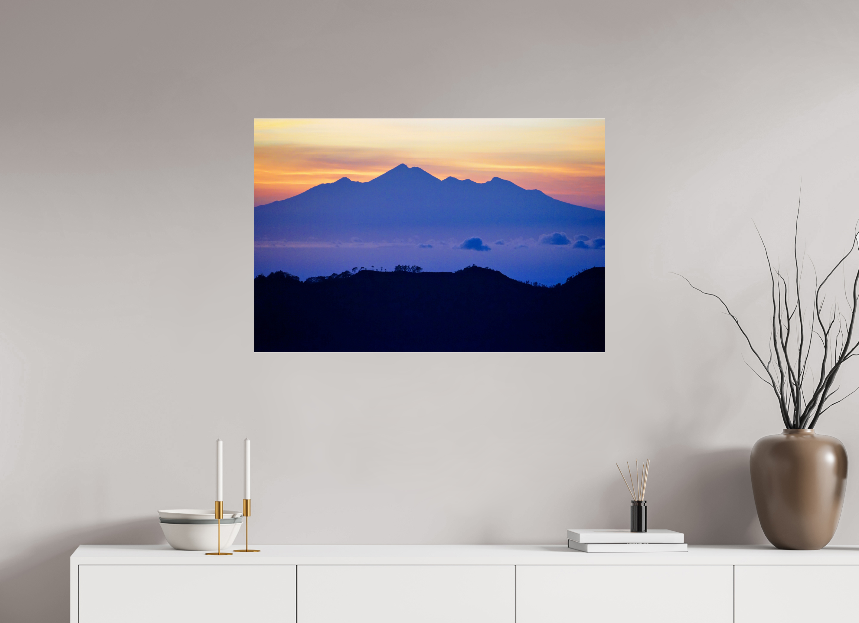 90 x 60 cm, Photo Print Under Acrylic Glass Mount Agung at Sunrise, Bali-Indonesia
