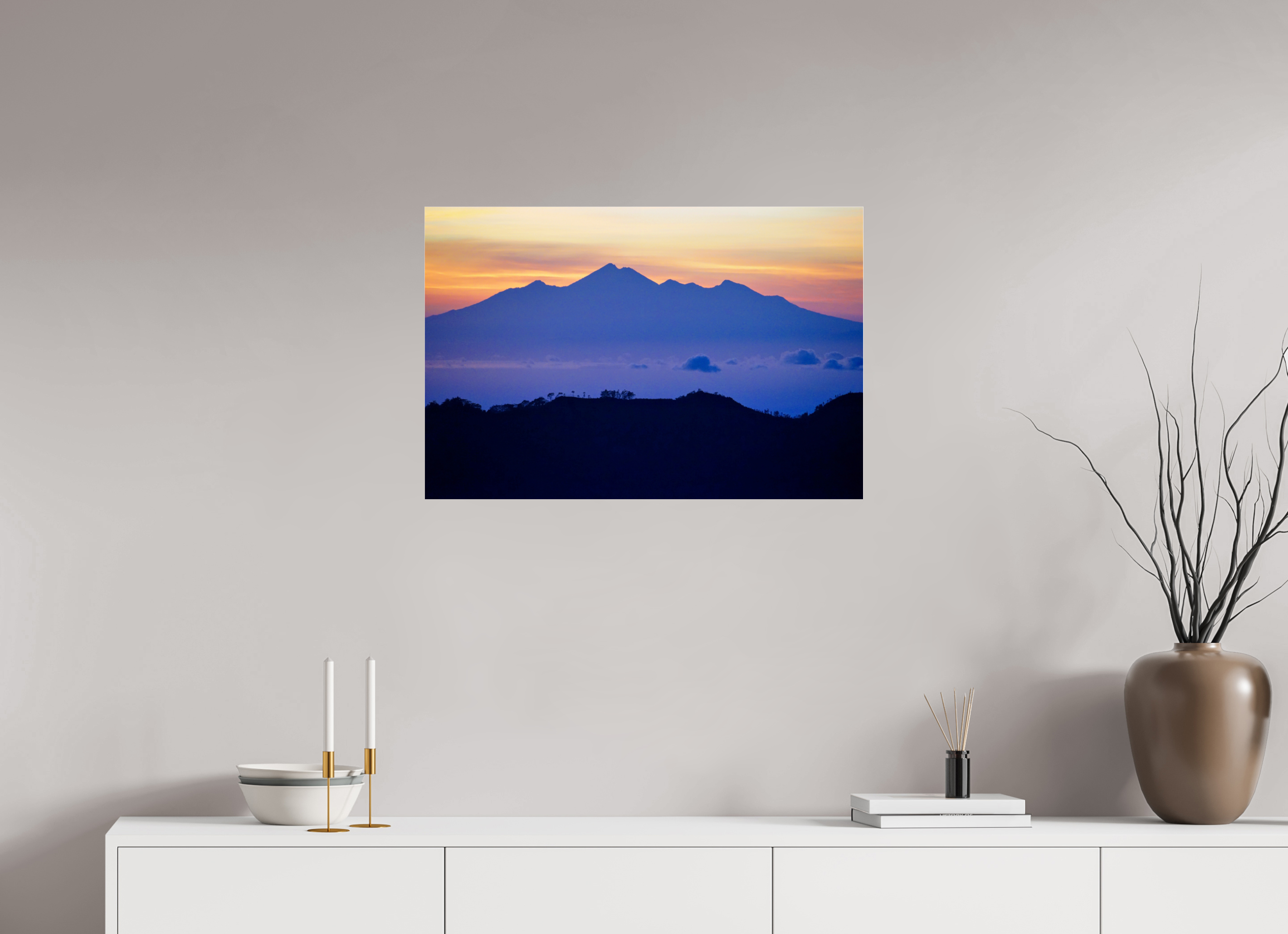 75 x 50 cm, Photo Print Under Acrylic Glass Mount Agung at Sunrise, Bali-Indonesia