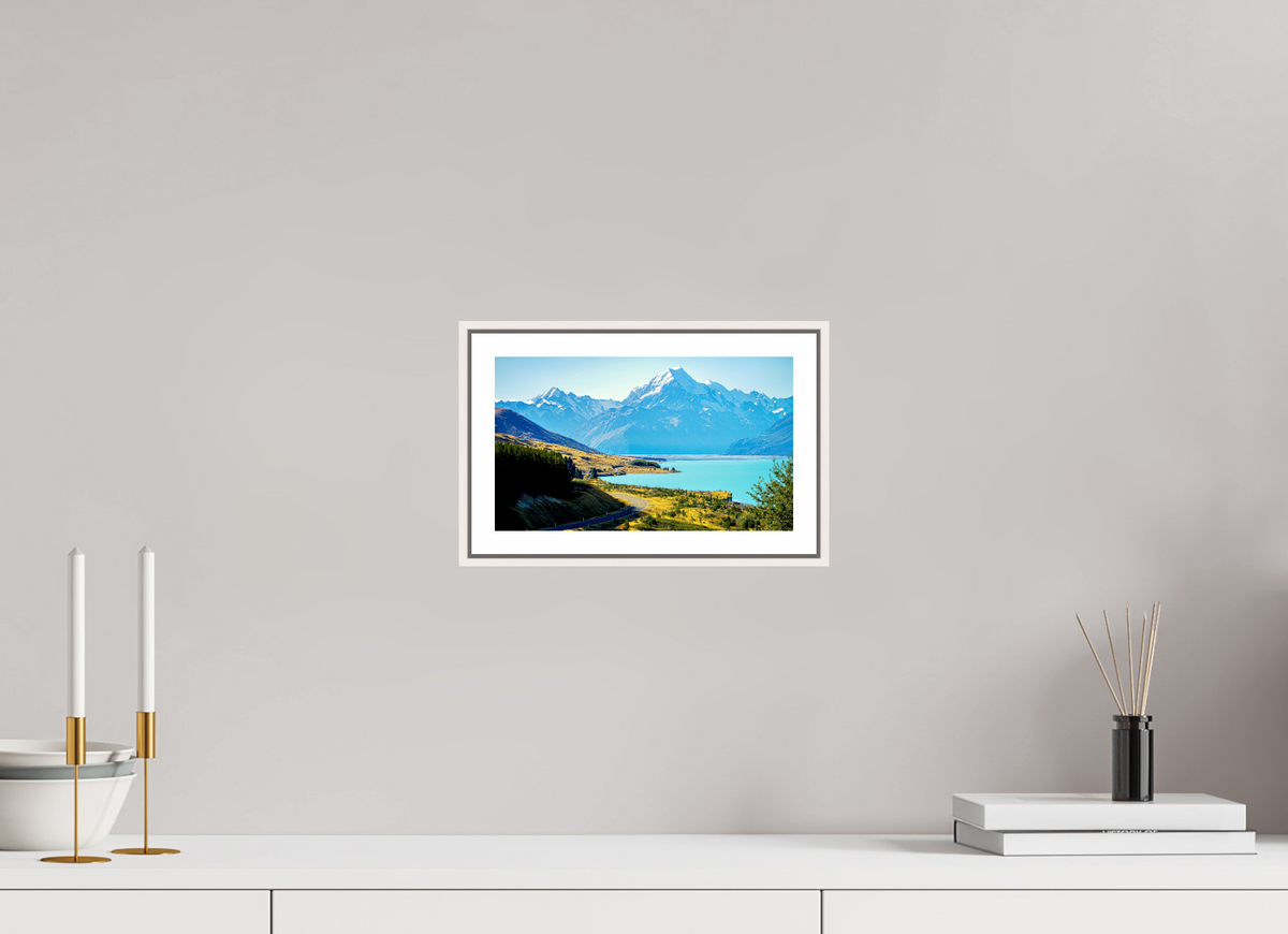 25.7 x 15 cm, Fine Art Print On Framed Aluminum Dibond Mount Cook Road - New Zealand