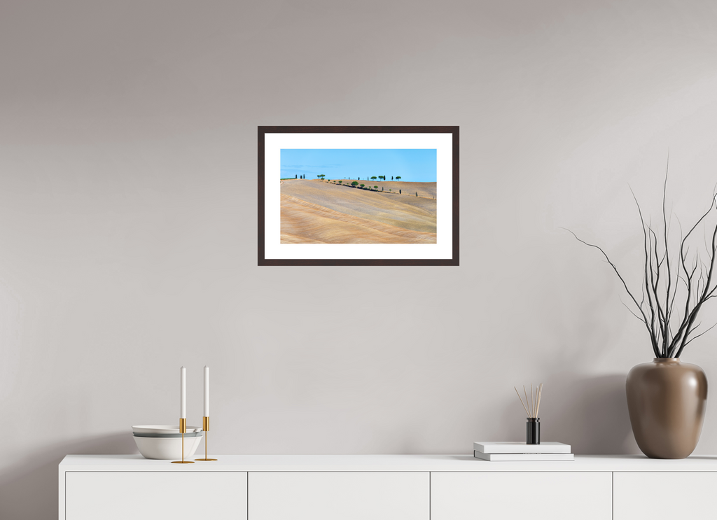 48.8 x 30 cm, Baryta Prestige II with Matte Float Glass Waves of the Harvest, Tuscany, Italy