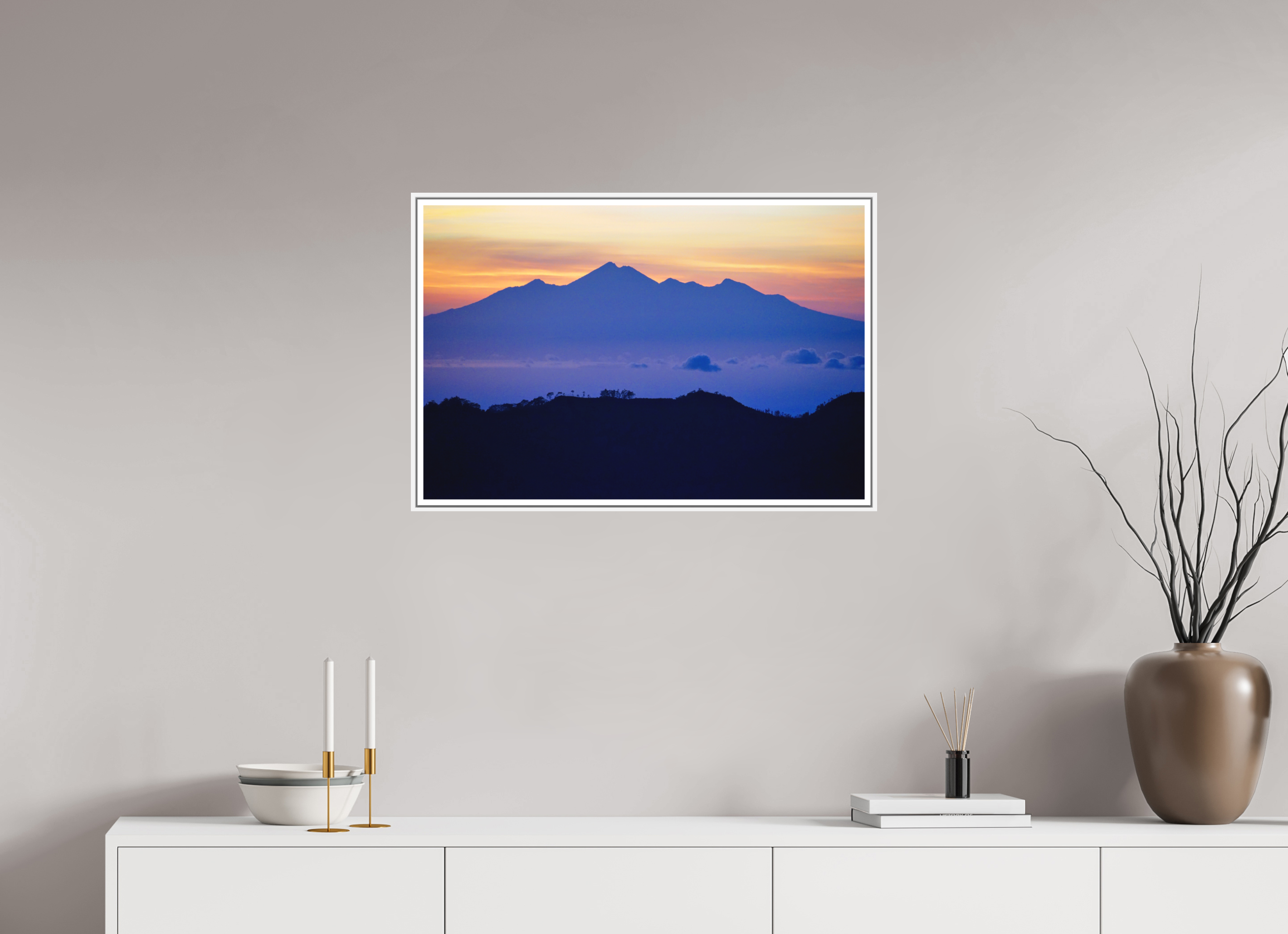 75 x 50 cm, Print on Forex with Frame Mount Agung at Sunrise - Bali - Indonesia