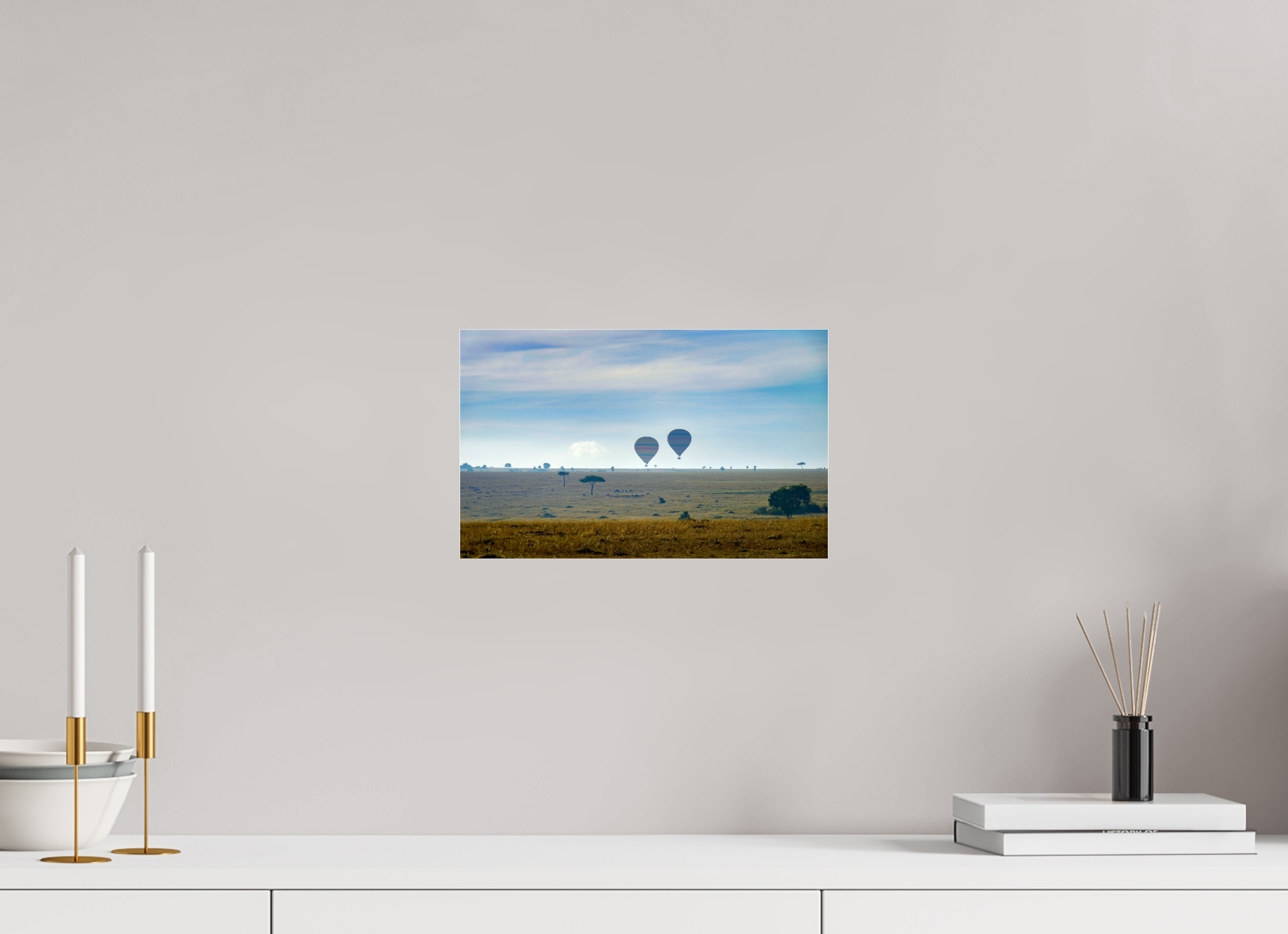 32.1 x 20 cm, Photo Print Under Acrylic Glass Hot-air Balloon over the Savanna