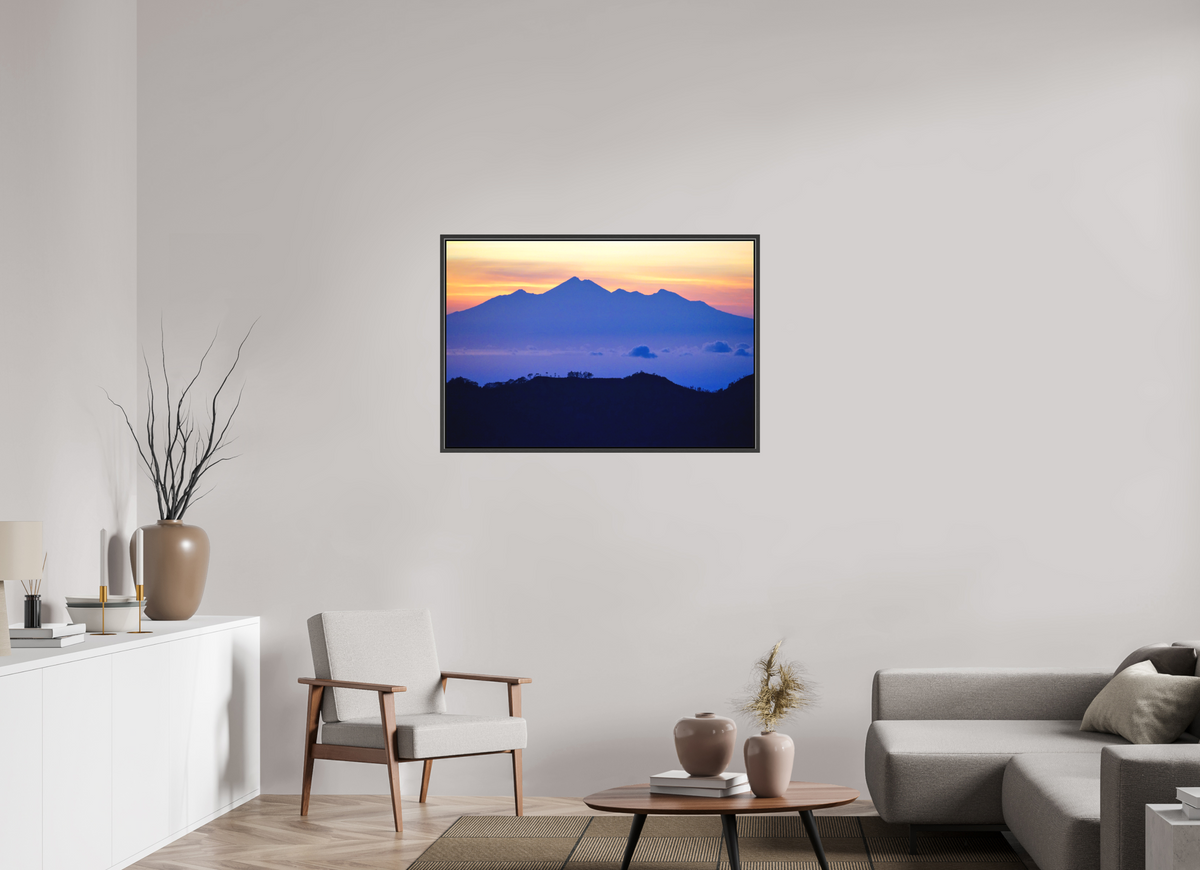 105 x 70 cm, Textile Print Canvas with 15 mm Width Gap Frame Mount Agung at Sunrise - Bali - Indonesia