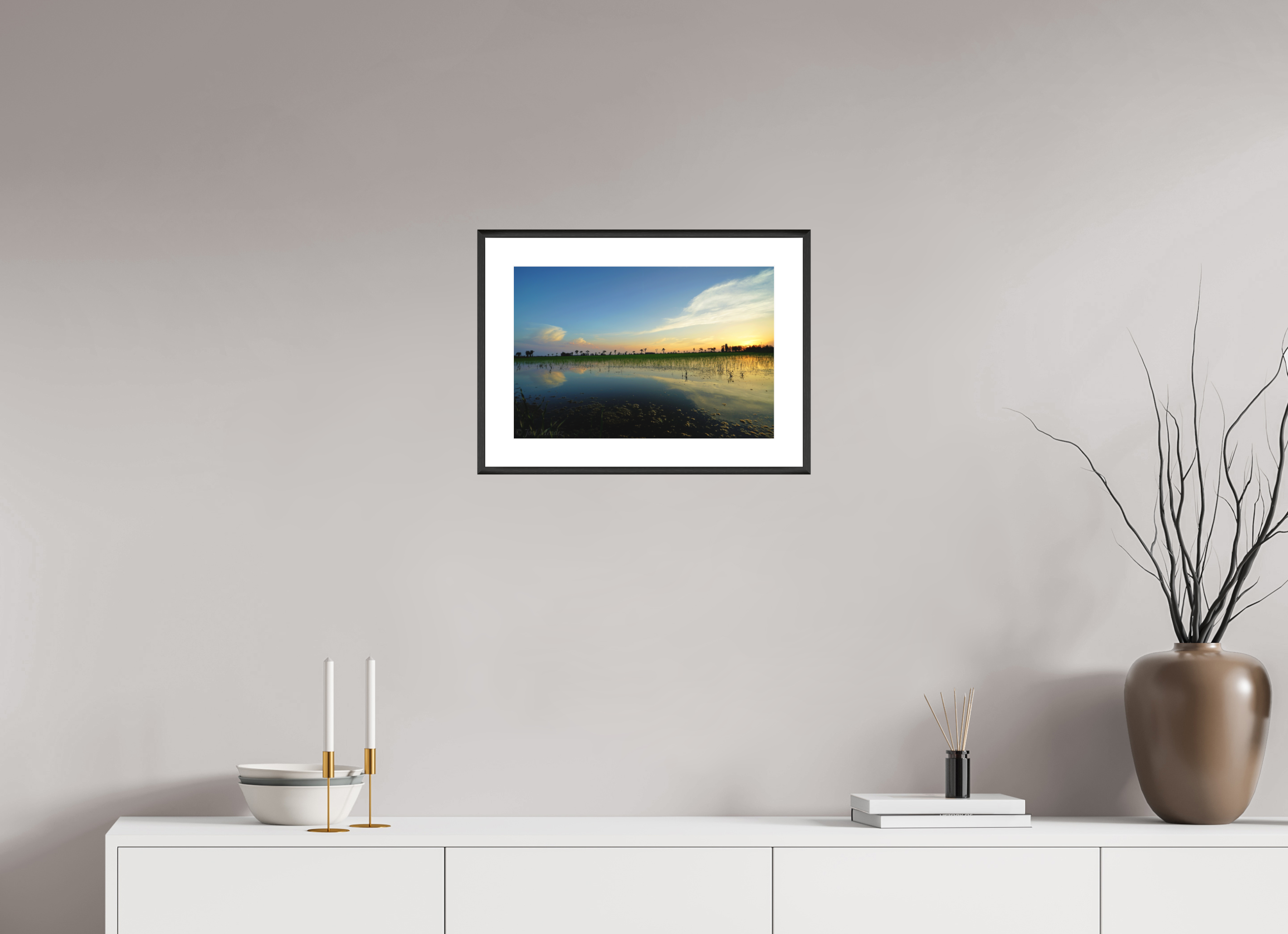 45 x 30 cm, Changeable Magnetic Frame - Hahnemühle Fineart Pearl Rice Fields at Dusk