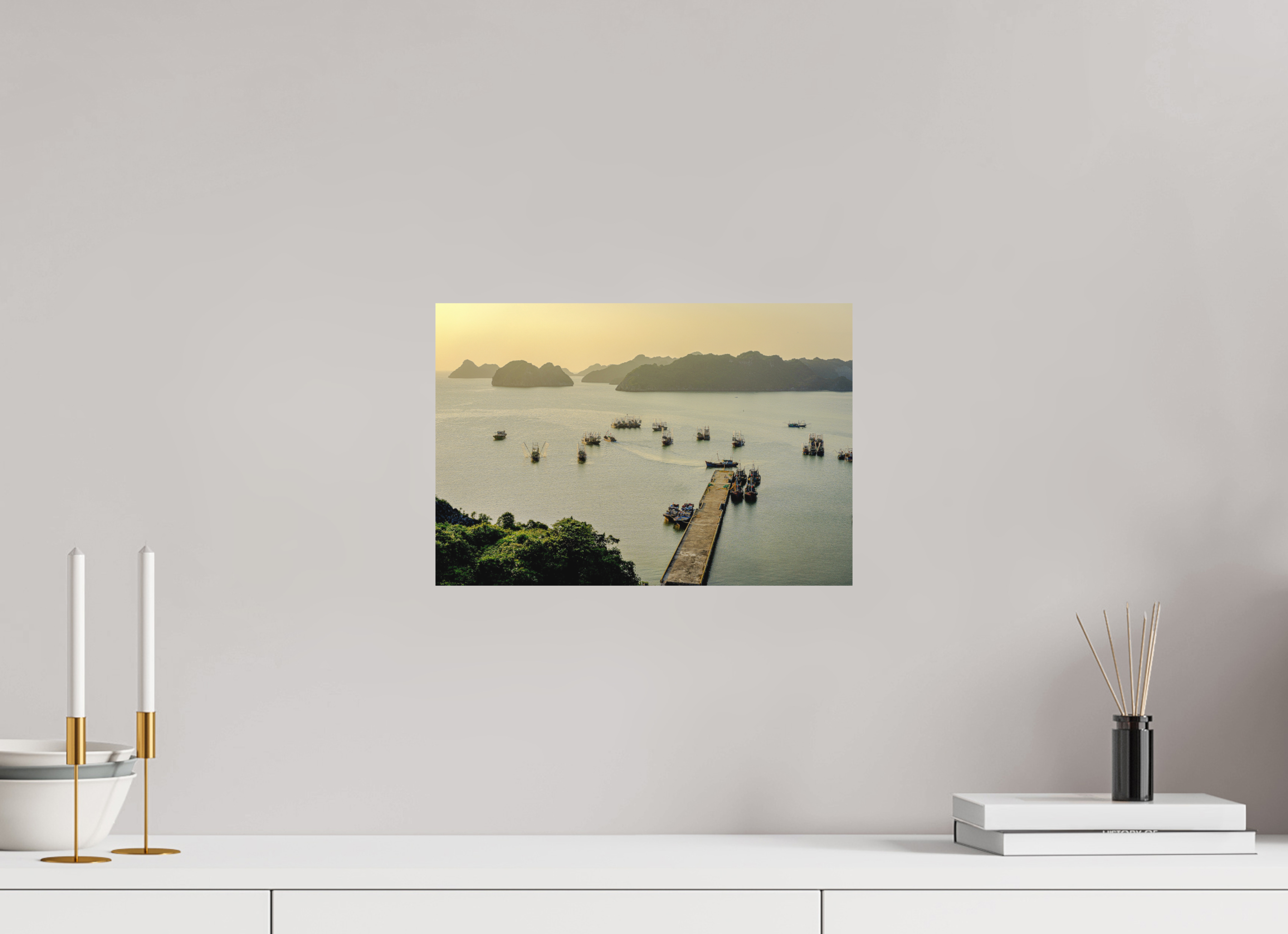 36.9 x 25 cm, Fine Art Print Smooth Golden Harbour – Cat Ba Island, Vietnam