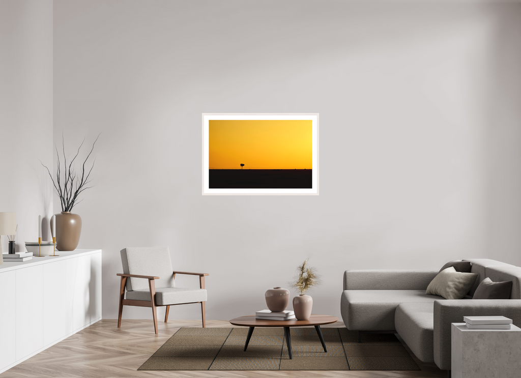 105 x 70 cm, Solid Wood Frame with Passe Partout Golden Sky over the African Savannah