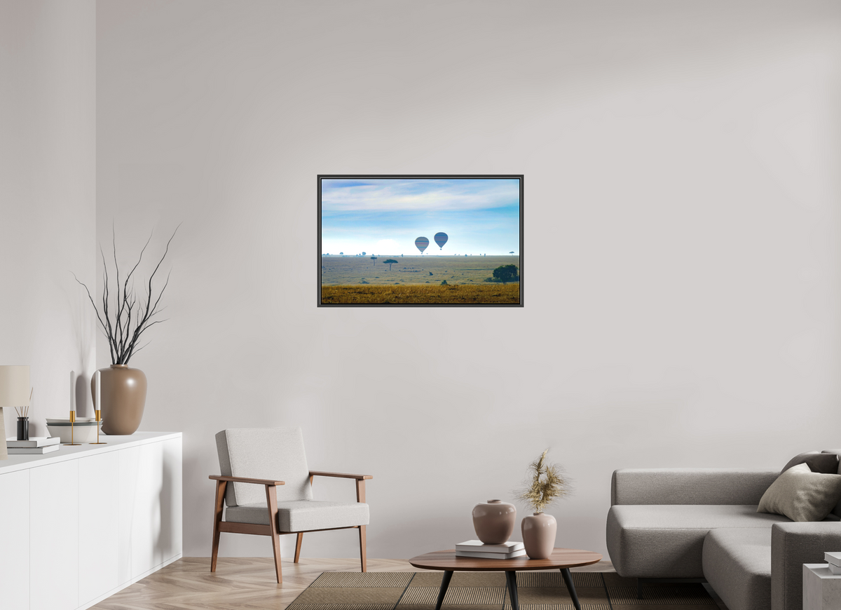 96.4 x 60 cm, Textile Print Canvas with 15 mm Width Gap Frame Hot-air Balloons over the Masai Mara - Kenya