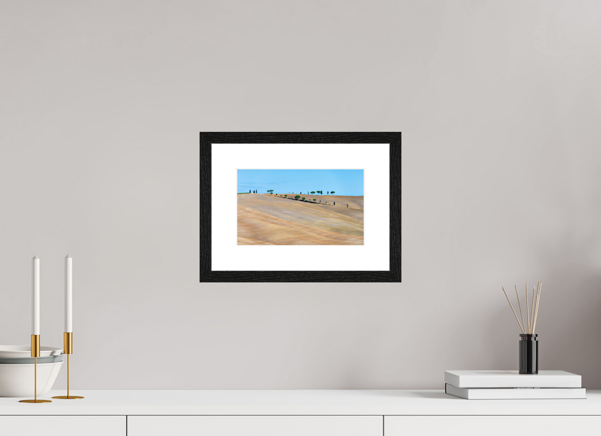 24.4 x 15 cm, Smooth Natural Paper Print with Frame Waves of the Harvest, Tuscany, Italy