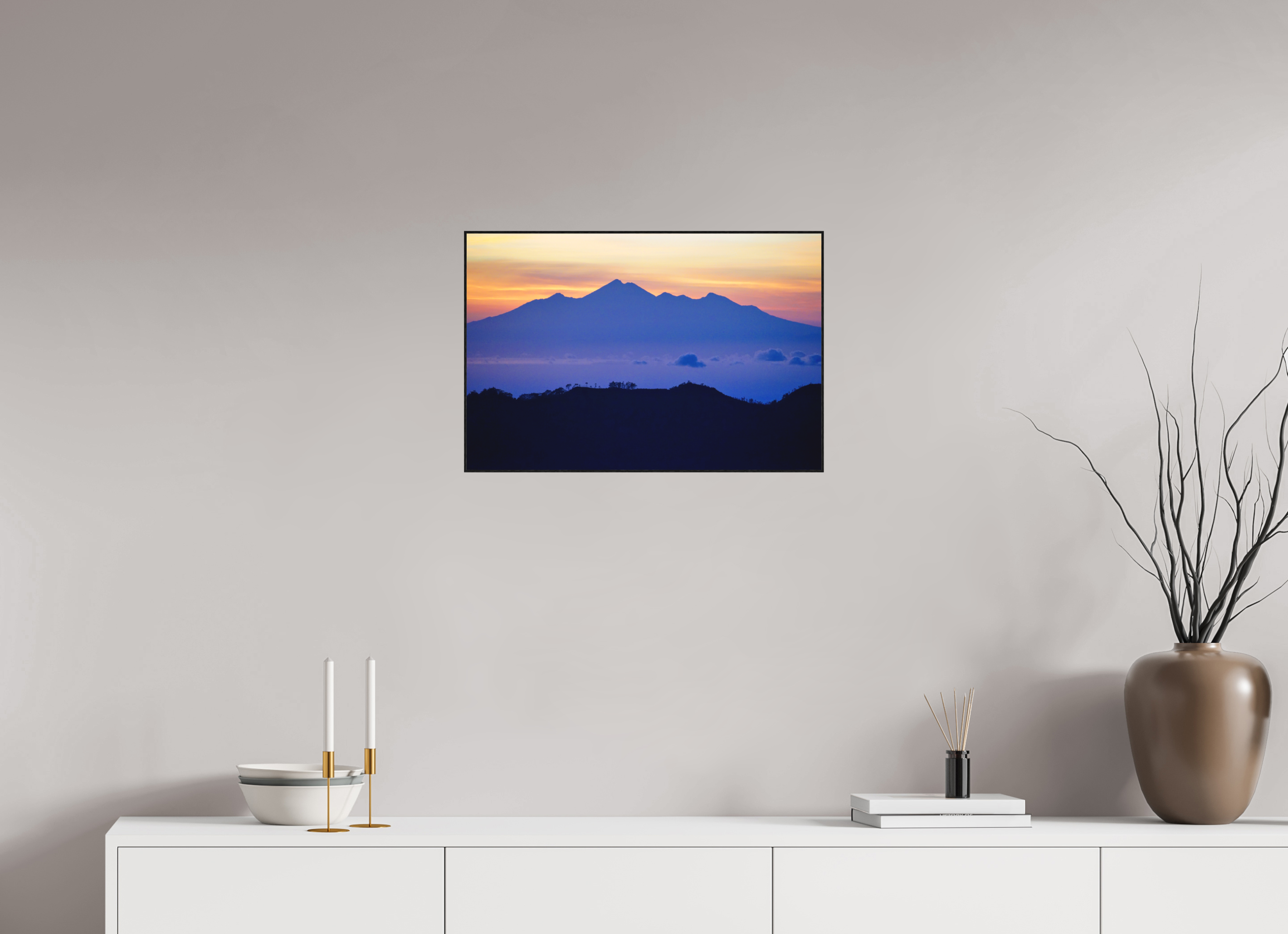 60 x 40 cm, Solid Wood Artbox Mount Agung at Sunrise - Bali - Indonesia