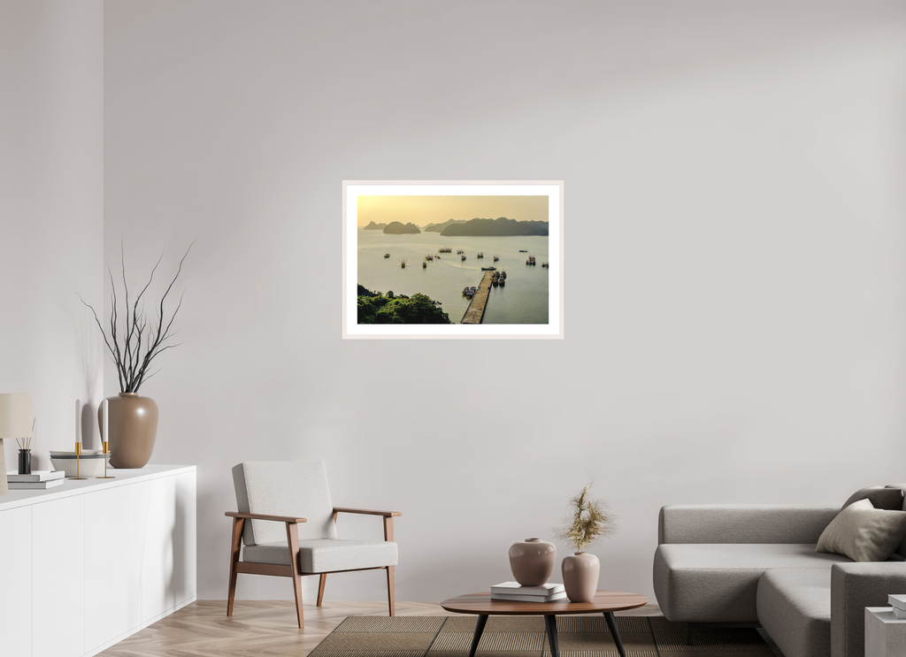 88.7 x 60 cm, Solid Wood Frame with Passe Partout Golden Harbour – Cat Ba Island, Vietnam