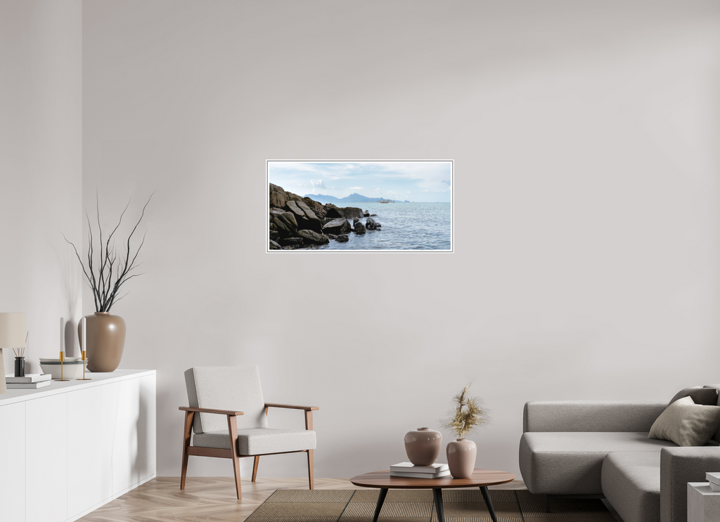 104.4 x 50 cm, Print on Forex with Frame Black Rocks