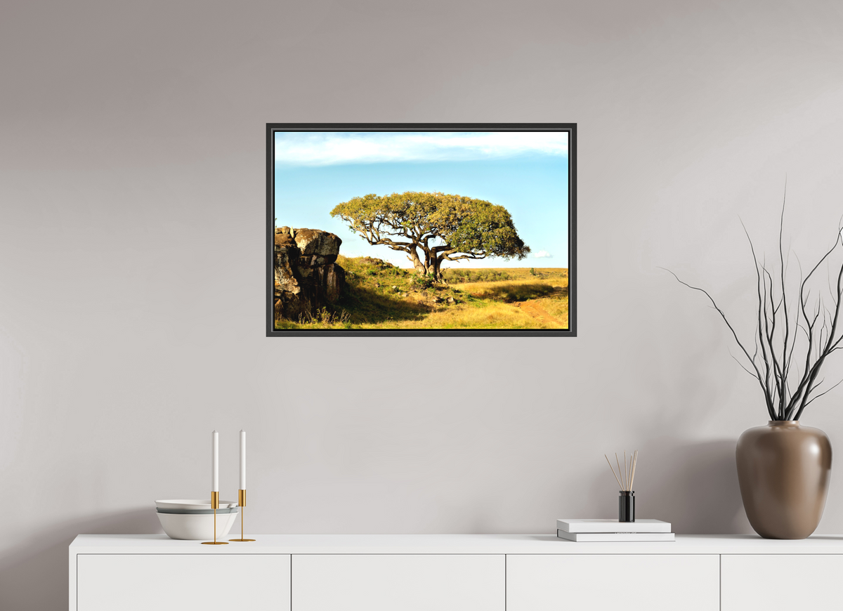 75 x 50 cm, Textile Print Canvas with 15 mm Width Gap Frame Acacia Tree - Masai Mara NP - Kenya