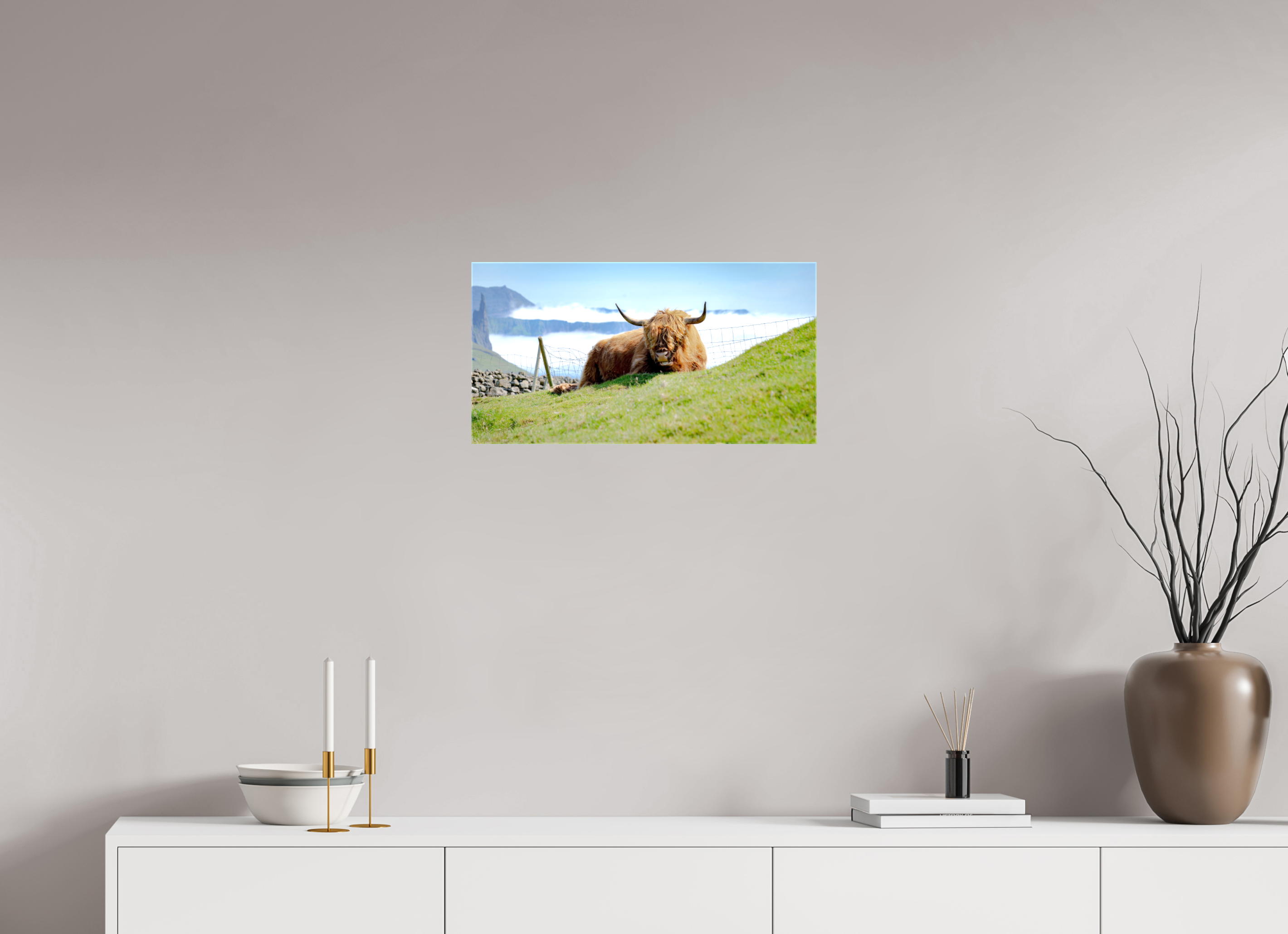57.9 x 30 cm, Canvases Unframed Highland Cow of the Faroe Islands