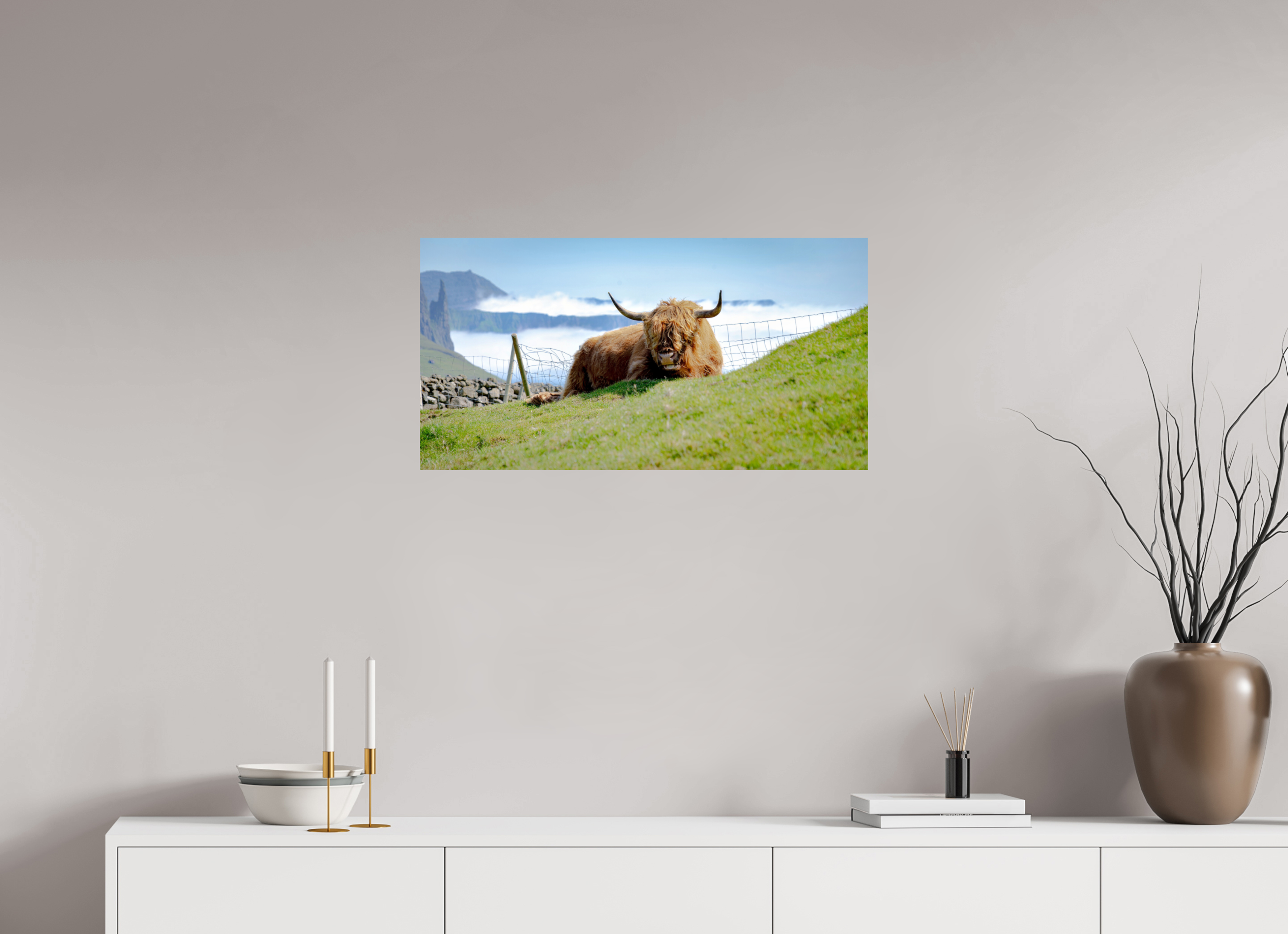 77.2 x 40 cm, Photo Print On Fuji Crystal DP II Highland Cow of the Faroe Islands