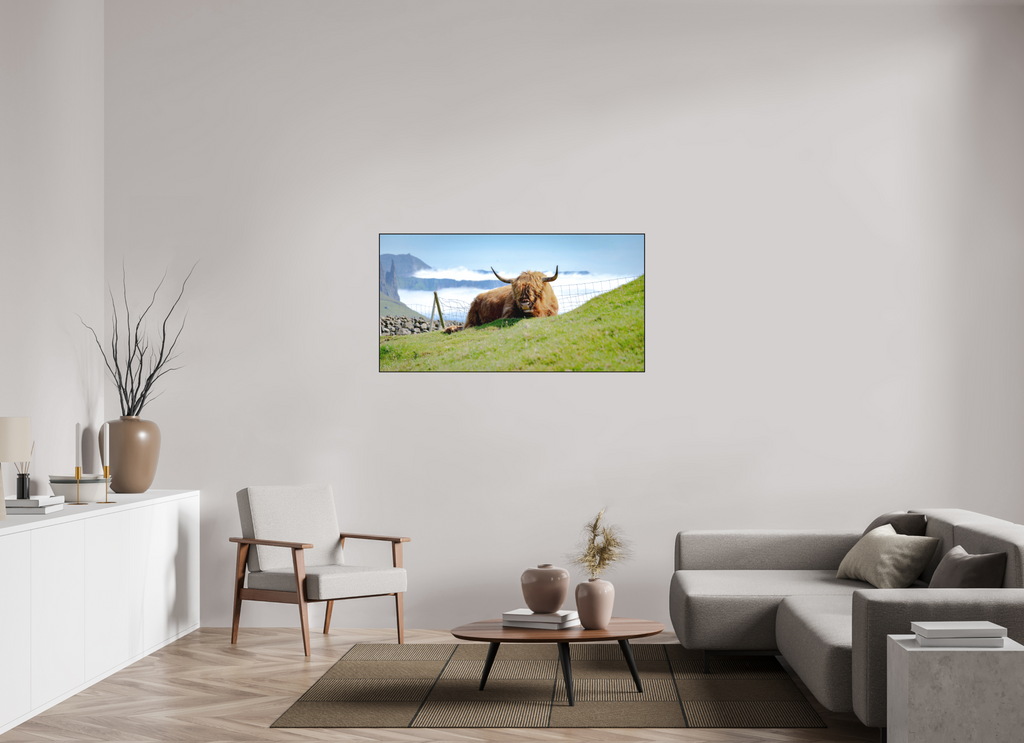 135 x 70 cm, Solid Wood Artbox Highland Cow of the Faroe Islands
