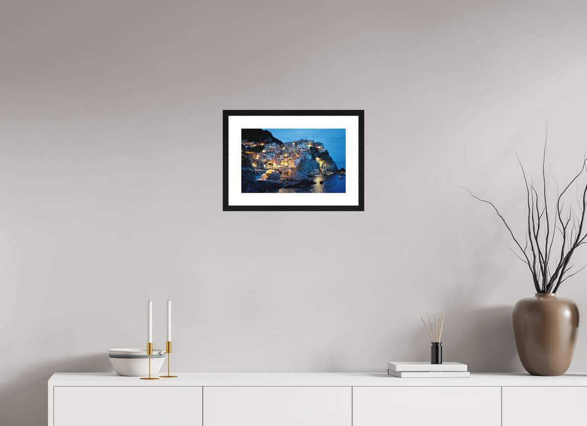 40 x 25 cm, Smooth Natural Paper Print with Frame Manarola Harbour