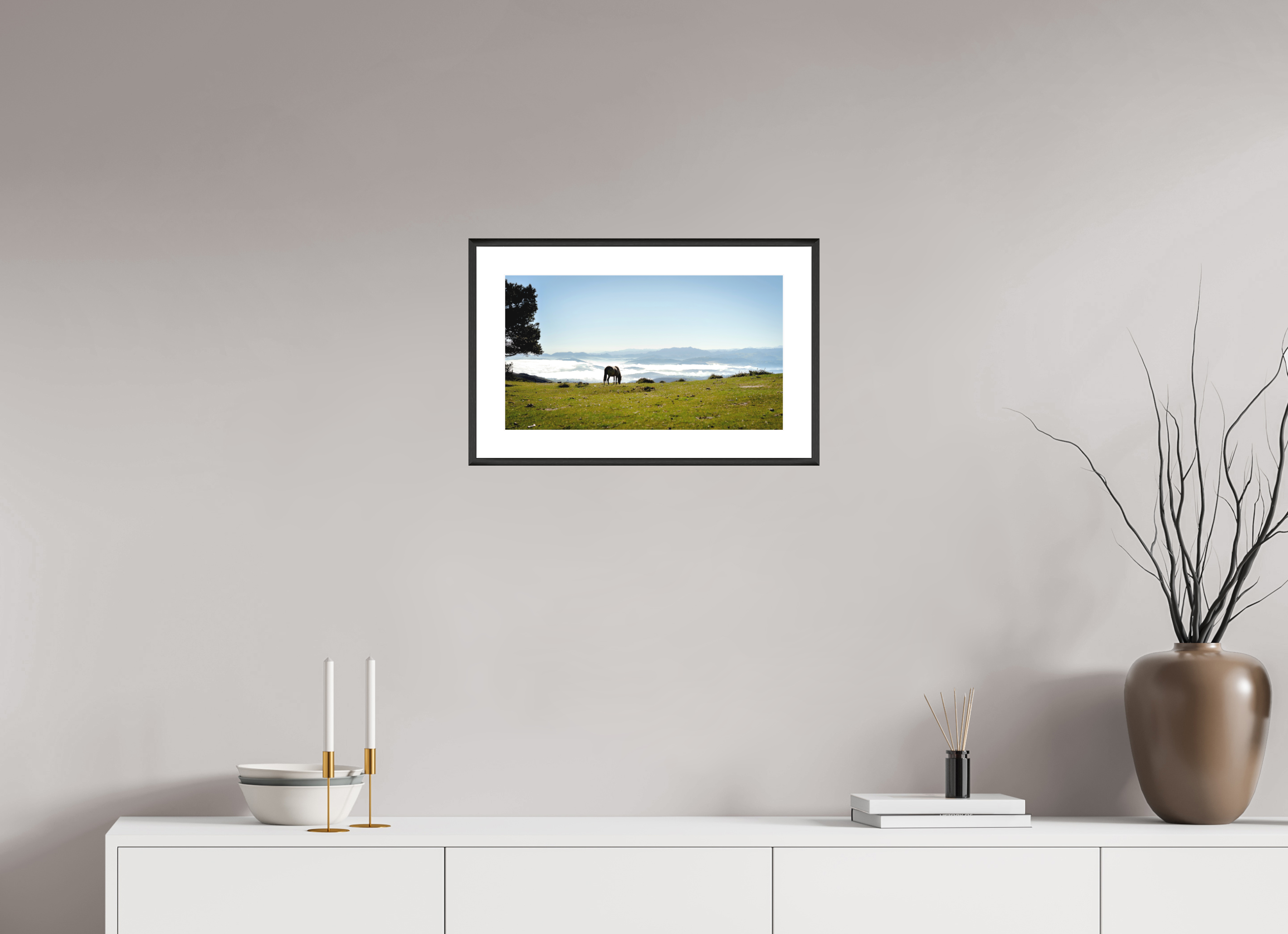 48 x 27 cm, Changeable Magnetic Frame - Hahnemühle Fineart Pearl A Horse with a View