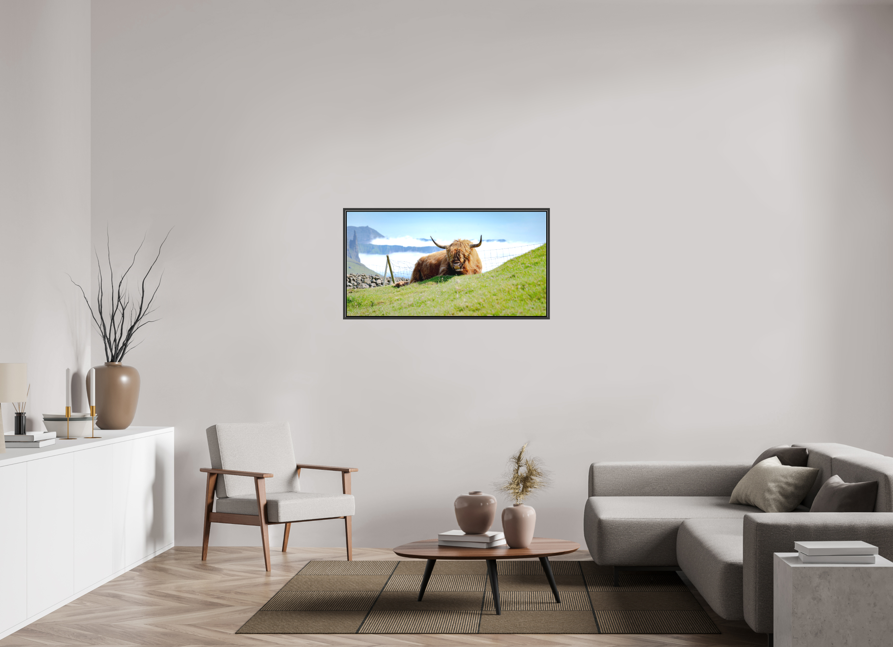 115.8 x 60 cm, Canvas Highland Cow of the Faroe Islands