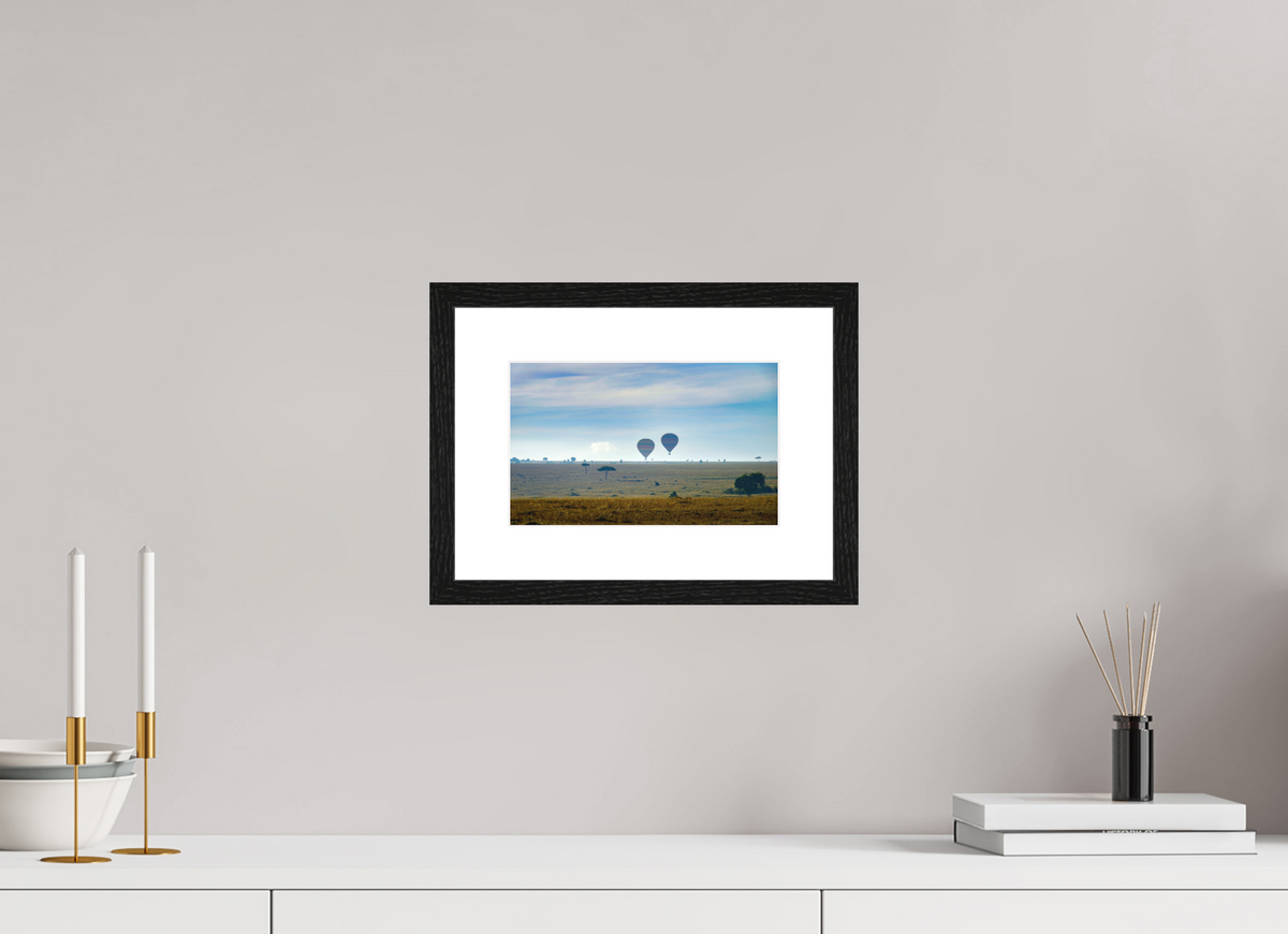 24.1 x 15 cm, Smooth Natural Paper Print with Frame Hot-air Balloons over the Masai Mara - Kenya