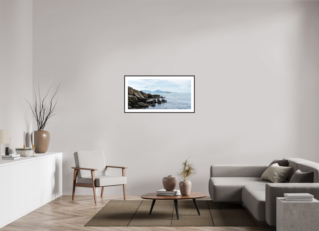 104.4 x 50 cm, Changeable Magnetic Frame - Hahnemühle Fineart Pearl Black Rocks