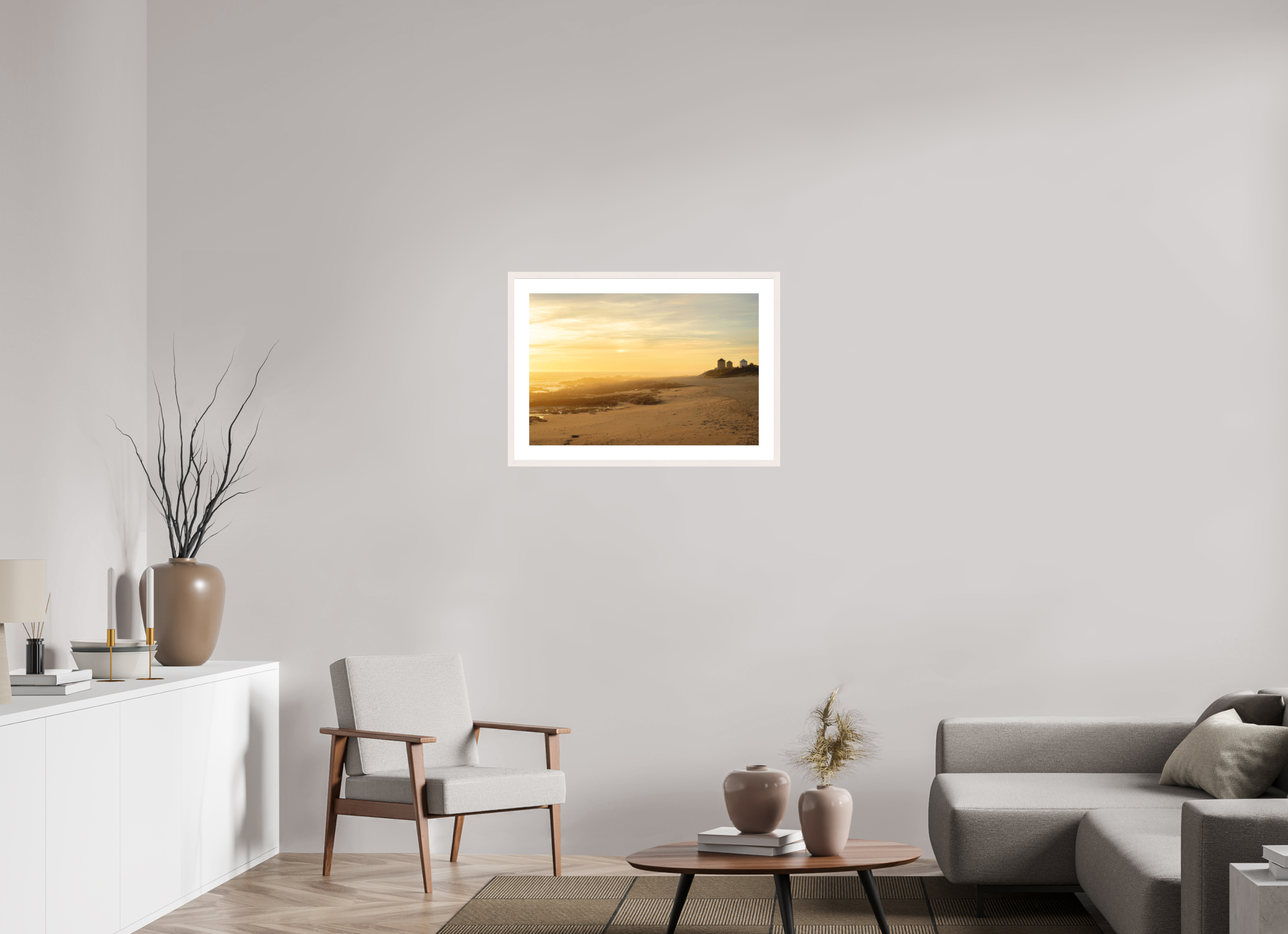 75 x 50 cm, Solid Wood Frame with Passe Partout Ancient Mills