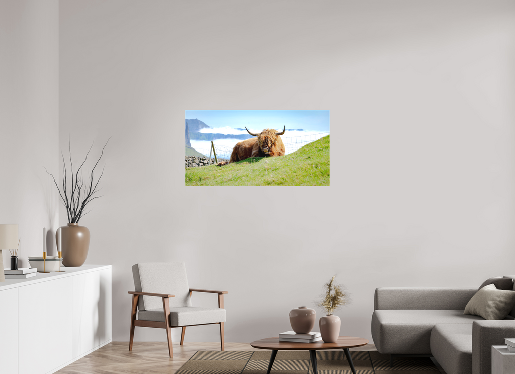 115.8 x 60 cm, Matte Canvas on Stretcher Frame Highland Cow of the Faroe Islands