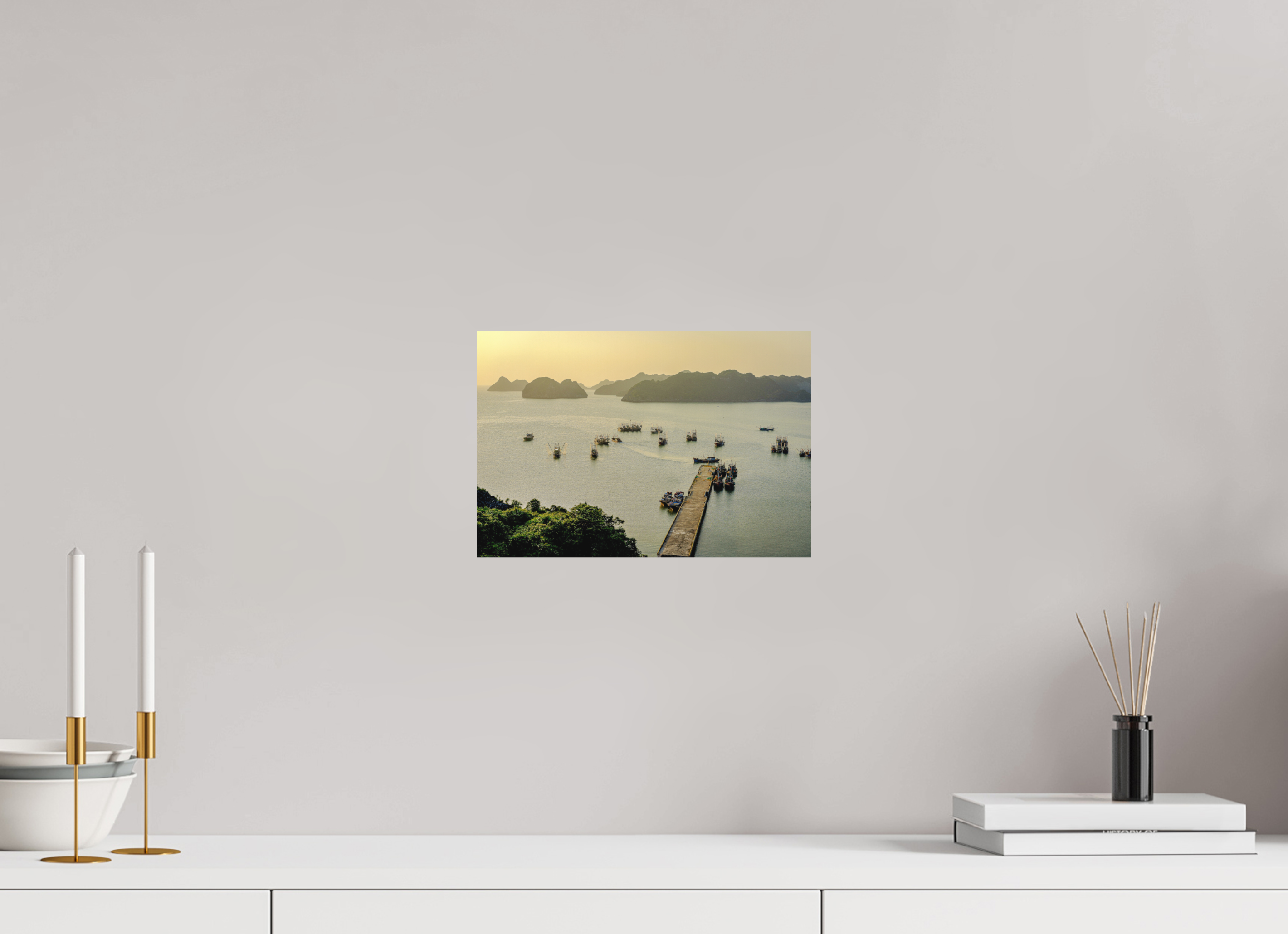 29.6 x 20 cm, Fine Art Print Smooth Golden Harbour – Cat Ba Island, Vietnam